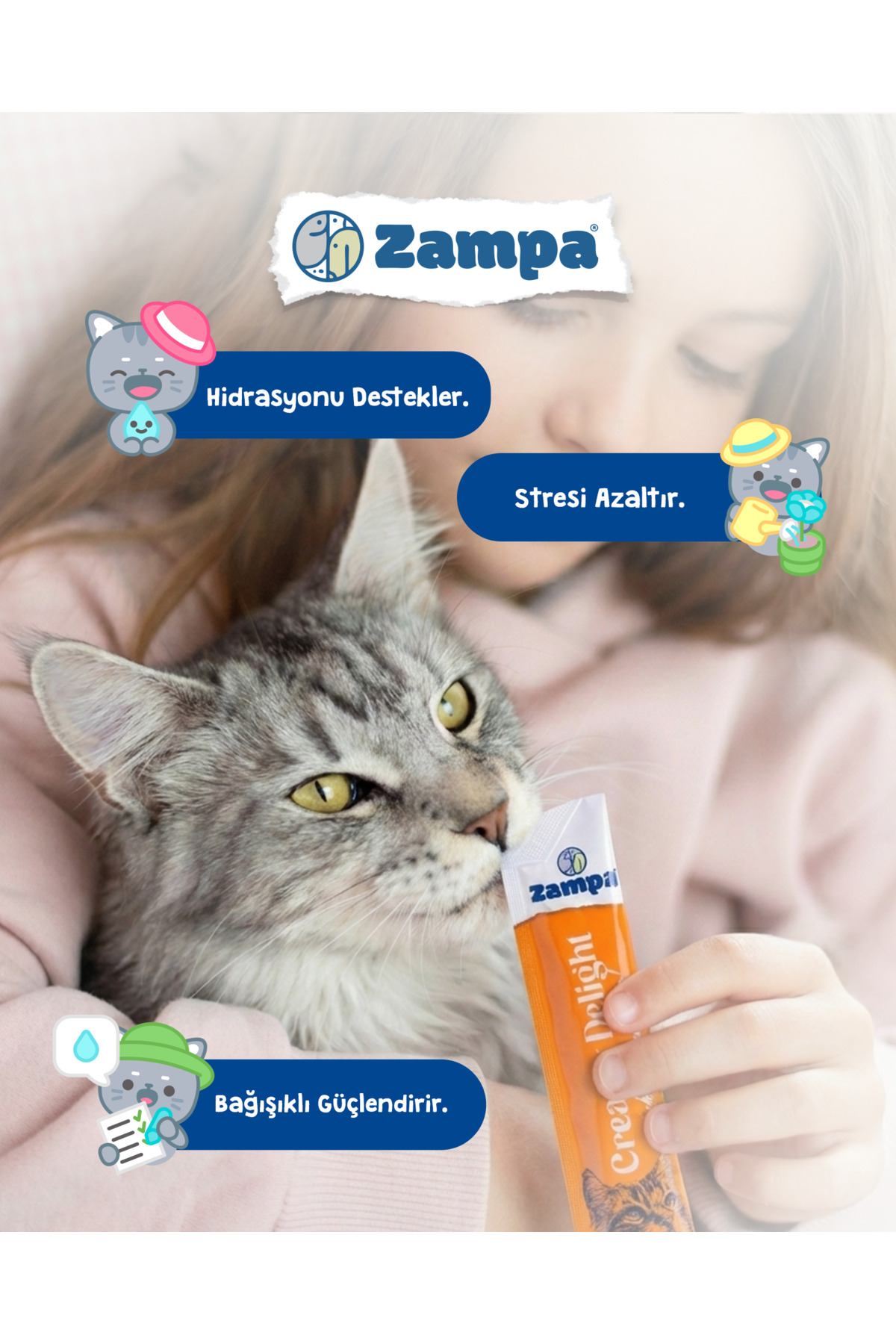 تشویقی کرمی گربه زامپا Zampa Creamy Delight، بسته ۳۰ عددی (هر عدد ۱۶ گرم)
