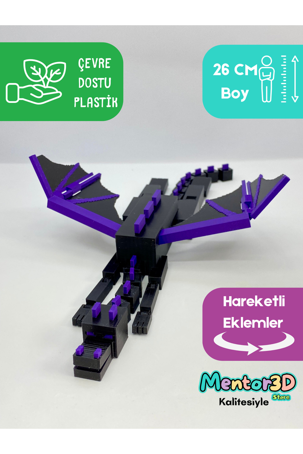 اسباب بازی های فیگور شخصیت MINECRAFT ENDER DRAGON FIGUR 26 CM + هدیه سوت زلزله Mentor 3D Store