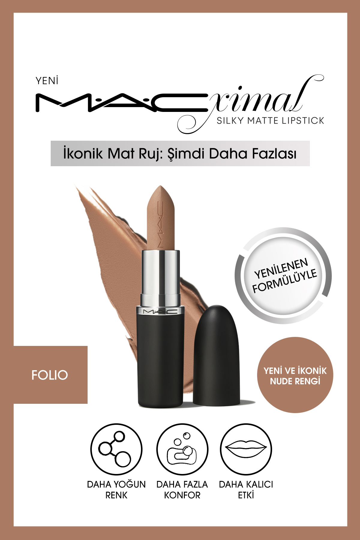 رژ لب مات ابریشمی مرطوب کننده رنگی موثر FOLIO 3.5 گرم Mac