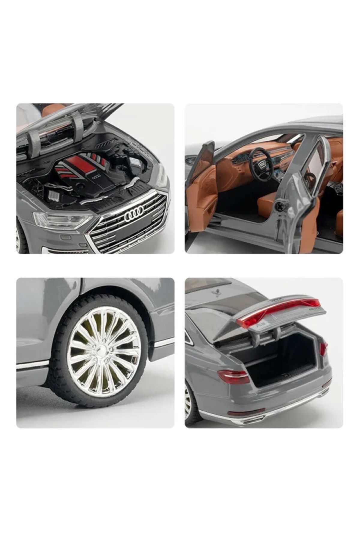 مدل خودرو آئودی A8 ماشین AUDI LONG QUATTRO 1:24 DIECAST METAL مجموعه با صدا و نور اورجینال scntoys
