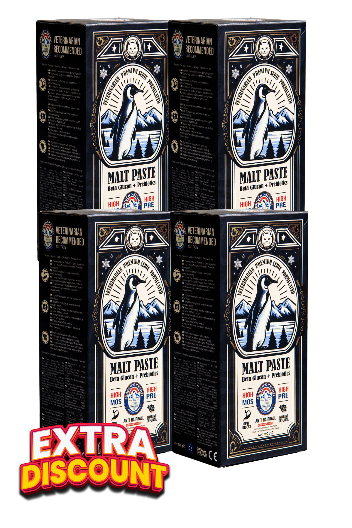 خمیر مالت گربه یورگنس کنل Jorgens Kennel، بسته ۴ عددی، پری‌بیوتیک و بتاگلوکان 100g