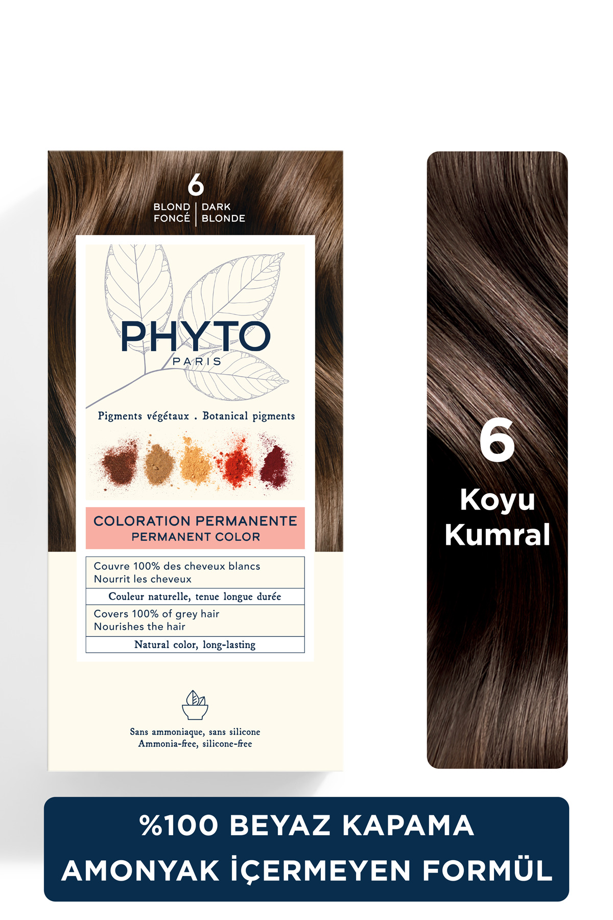 رنگ مو موی گیاهی دائمی بدون آمونیاک 6 سبزه تیره Phyto