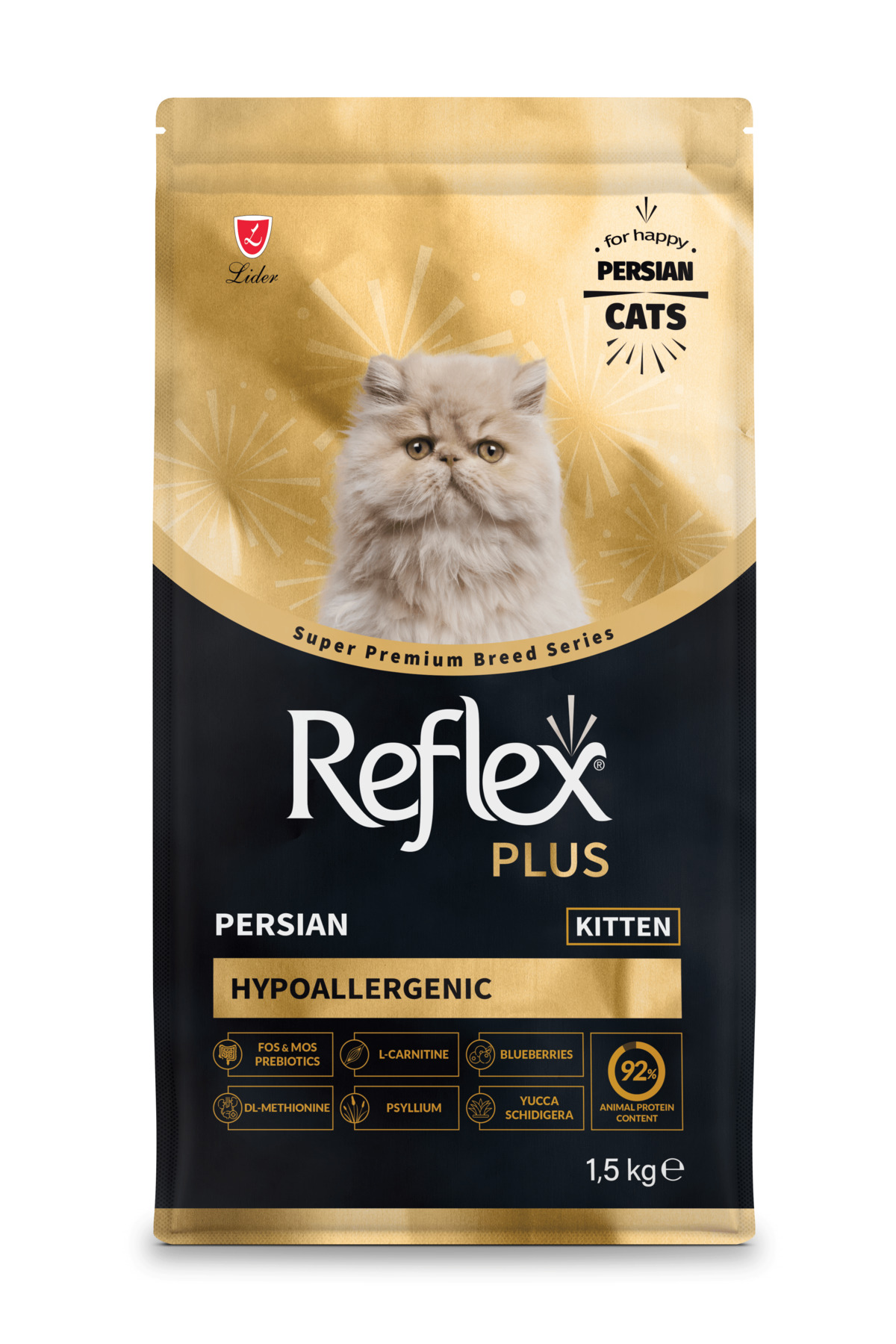 غذای خشک بچه‌گربه پرشین رفلکس Reflex Plus، کم‌غلات و هیپوآلرژنیک با طعم مرغ، ۱٫۵ کیلوگرم 1,5 Kg