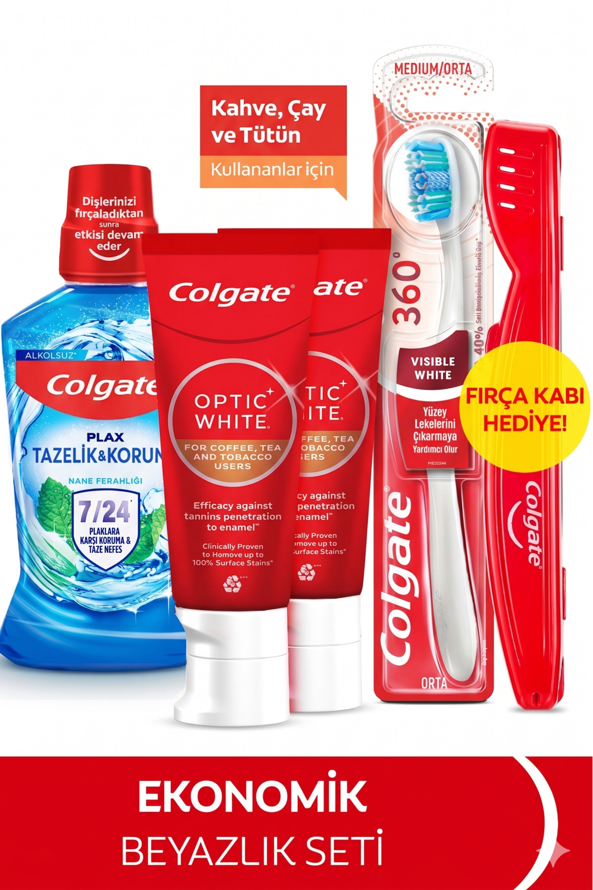 Colgate مسواک سفید کربنی، برس دندان متوسط، آب دهانی مراقبت از دهان 250 میلی لیتر
