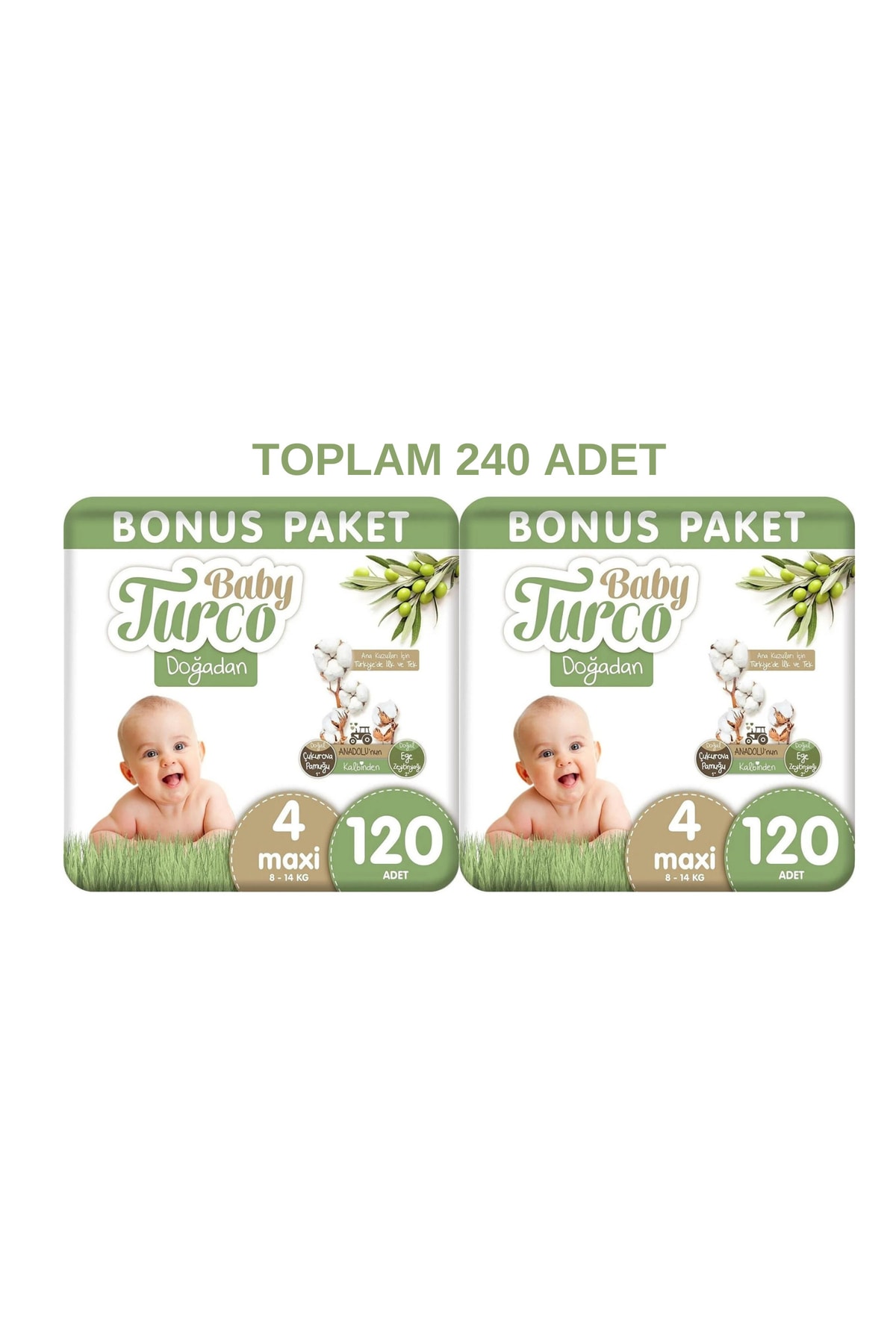 پوشک بچه شماره 4 ماکسی 120X2 مجموع 240 عدد اورجینال Baby Turco
