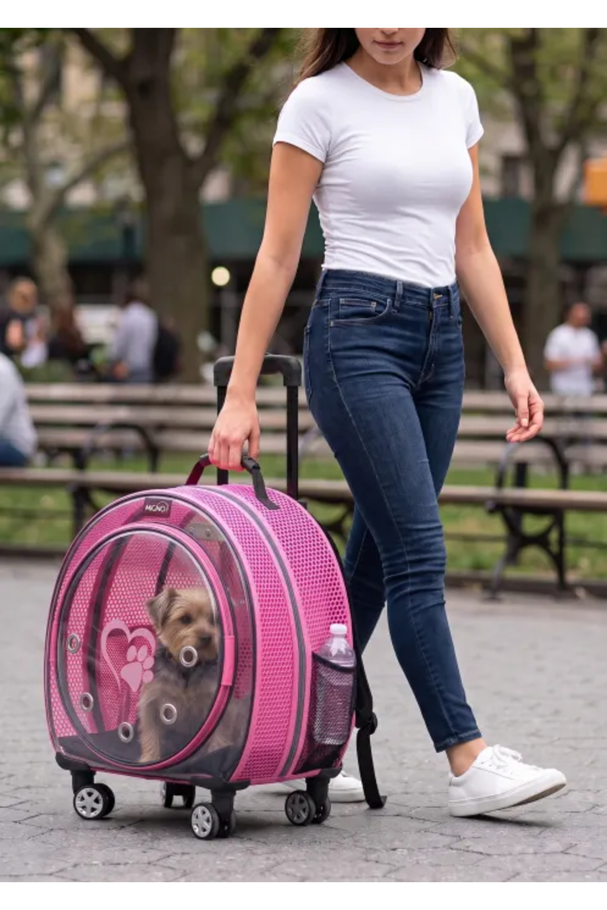کیف حمل چرخ‌دار گربه و سگ میگنو Migno، سری Gold Model Jumbo، صورتی، مدل GJM005