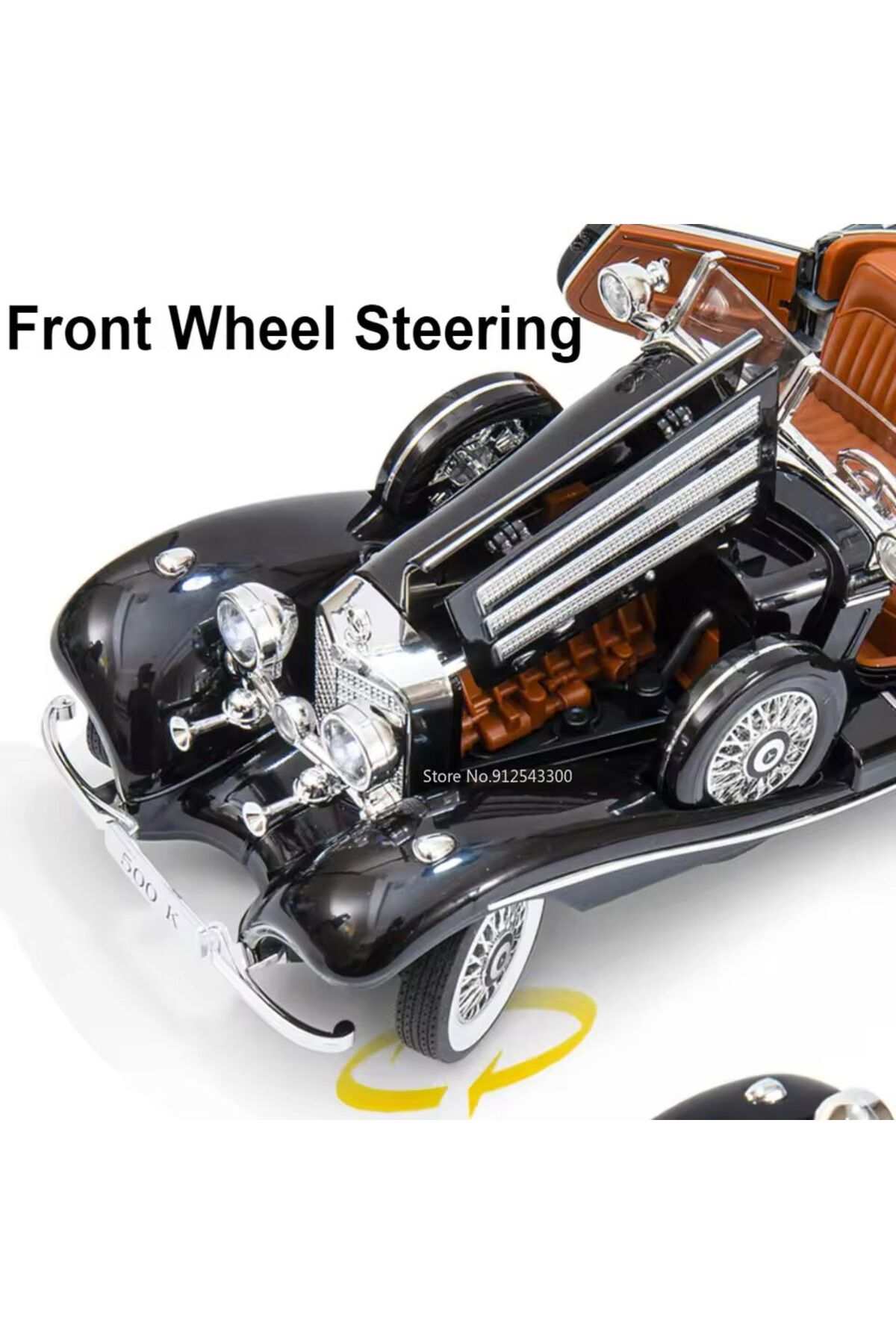 مدل خودرو MERCEDES 500K مشکی OLD کلاسیک درهای باز با صدا و چراغ مرسدس 500 K DIECAST CAR اورجینال SECTOYS