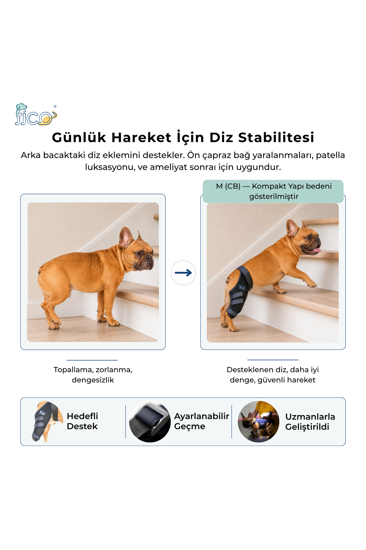 زانوبند سگ برای پای عقب چپ با بند ضربدری، فیکو پتس Fico Pets مدل SBL چندرنگ