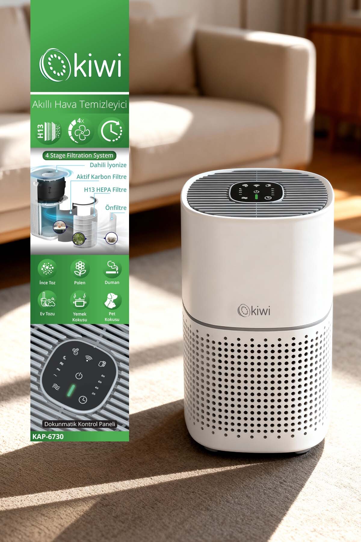 تصفیه کننده هوا دستگاه KAP 6730 پزشکی H13 با فیلتر هپا و تویا WIFI اورجینال Kiwi