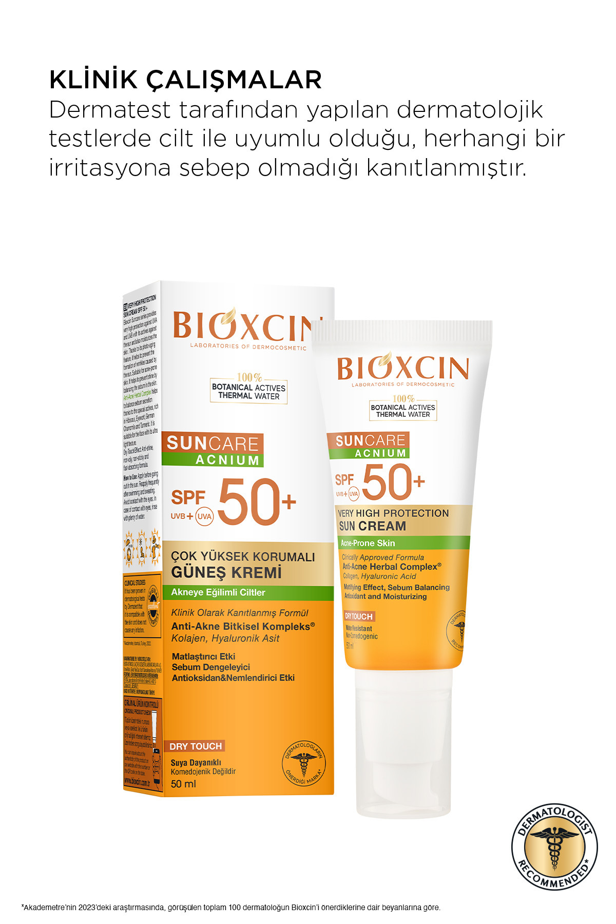 Bioxcin ضدآفتاب برای مراقبت از آکنه 50 SPF ضد آکنه، لمس خشک، مات