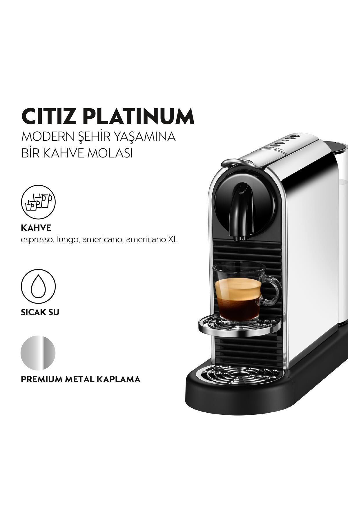 دستگاه اسپرسو و کاپوچینو قهوه ساز کپسول فولادی ضد زنگ D140 CITIZ PLATINUM اورجینال Nespresso
