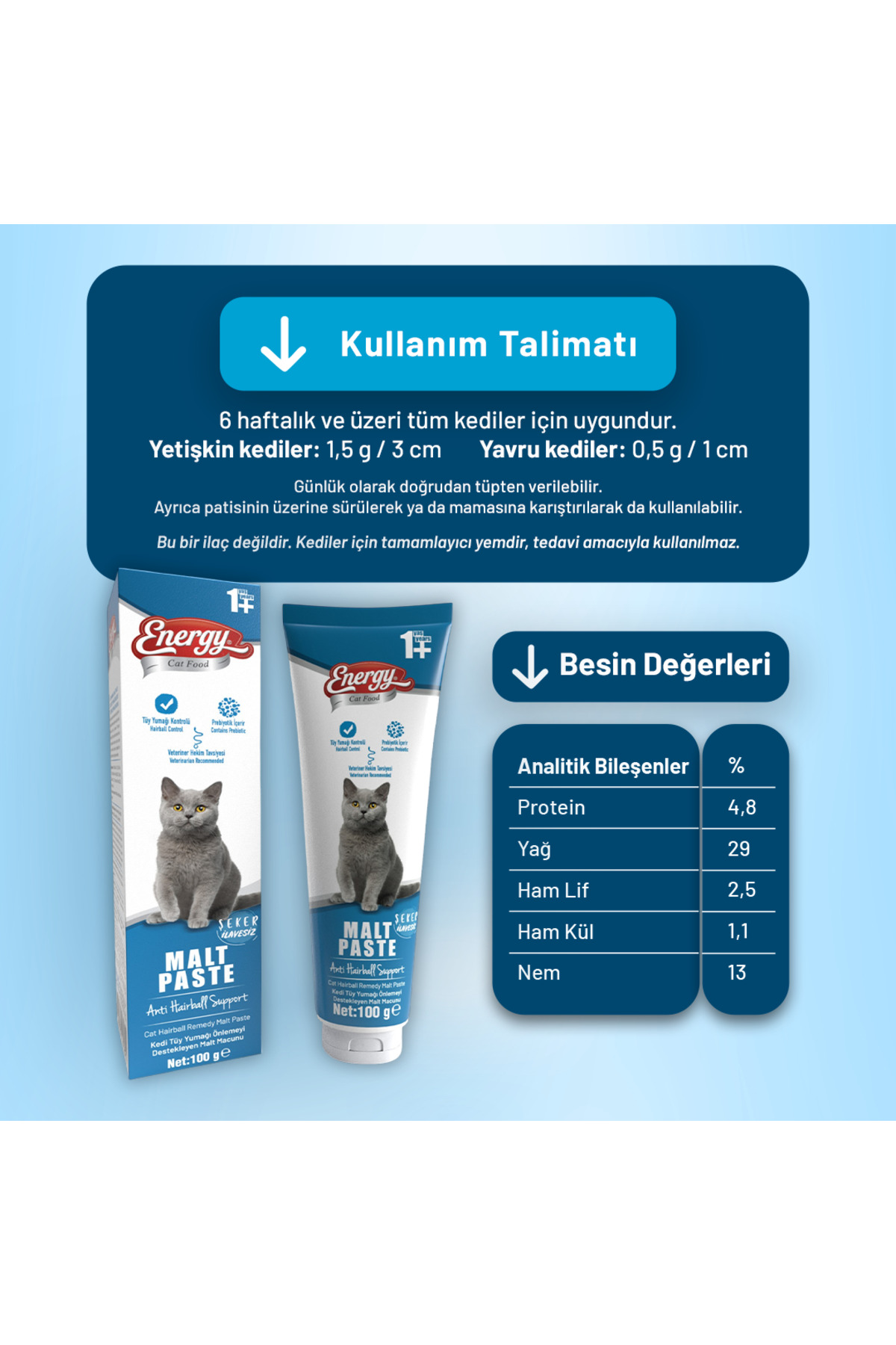 خمیر مالت گربه بالغ ۱۰۰ گرمی، بسته ۱۲ عددی کت فود انرژی Cat Food Energy