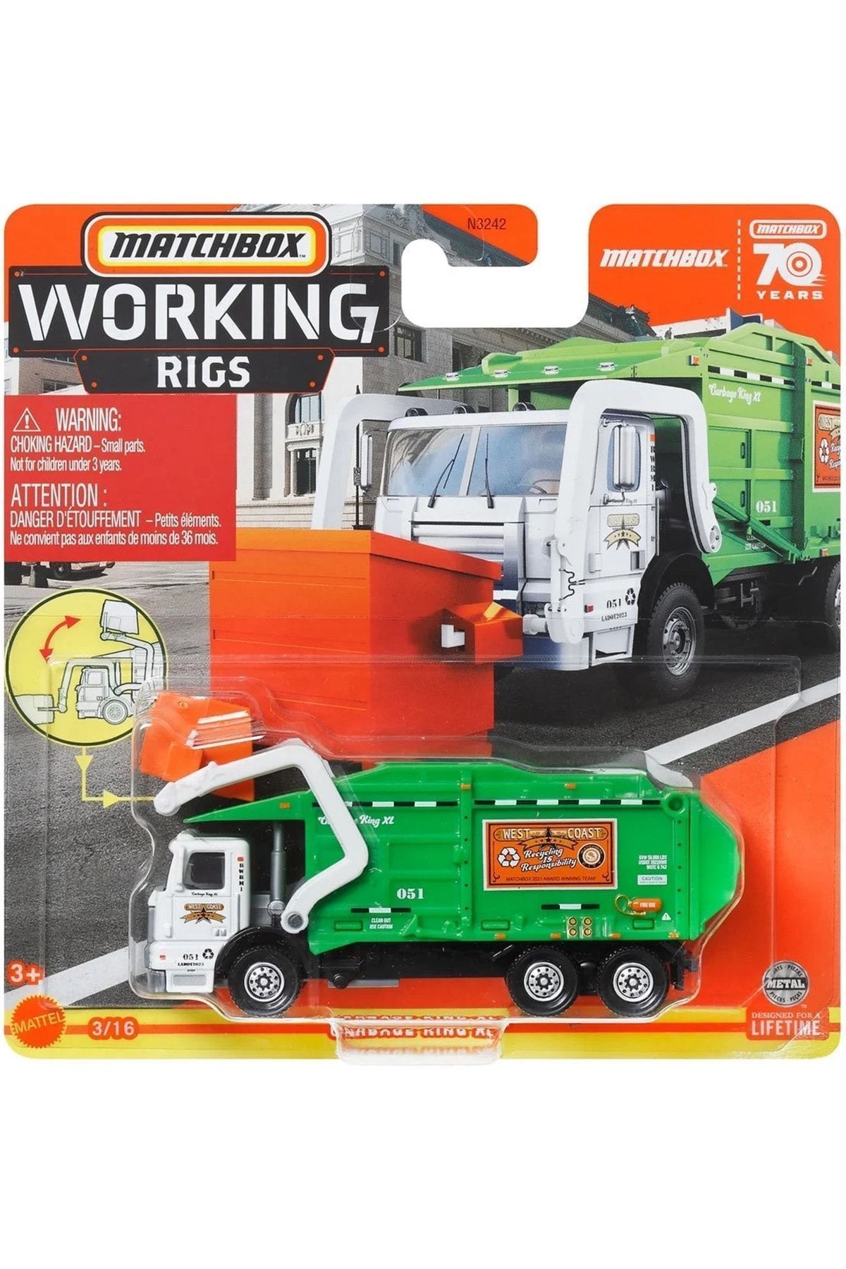 مدل خودرو ماشین حمل زباله GARBAGE KING XL اصل مجوز مهندسی وسیله نقلیه اسباب بازی DIECAST از ترکیه Matchbox