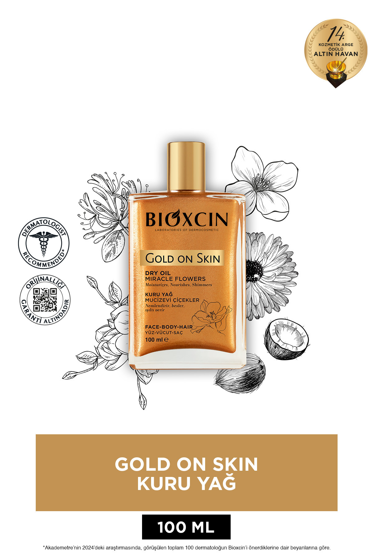 روغن مراقبتی GOLD ON SKIN GOLDEN GLITTER DRY OIL 100 گل های معجزه آسا مرطوب کننده تغذیه و درخشنده Bioxcin