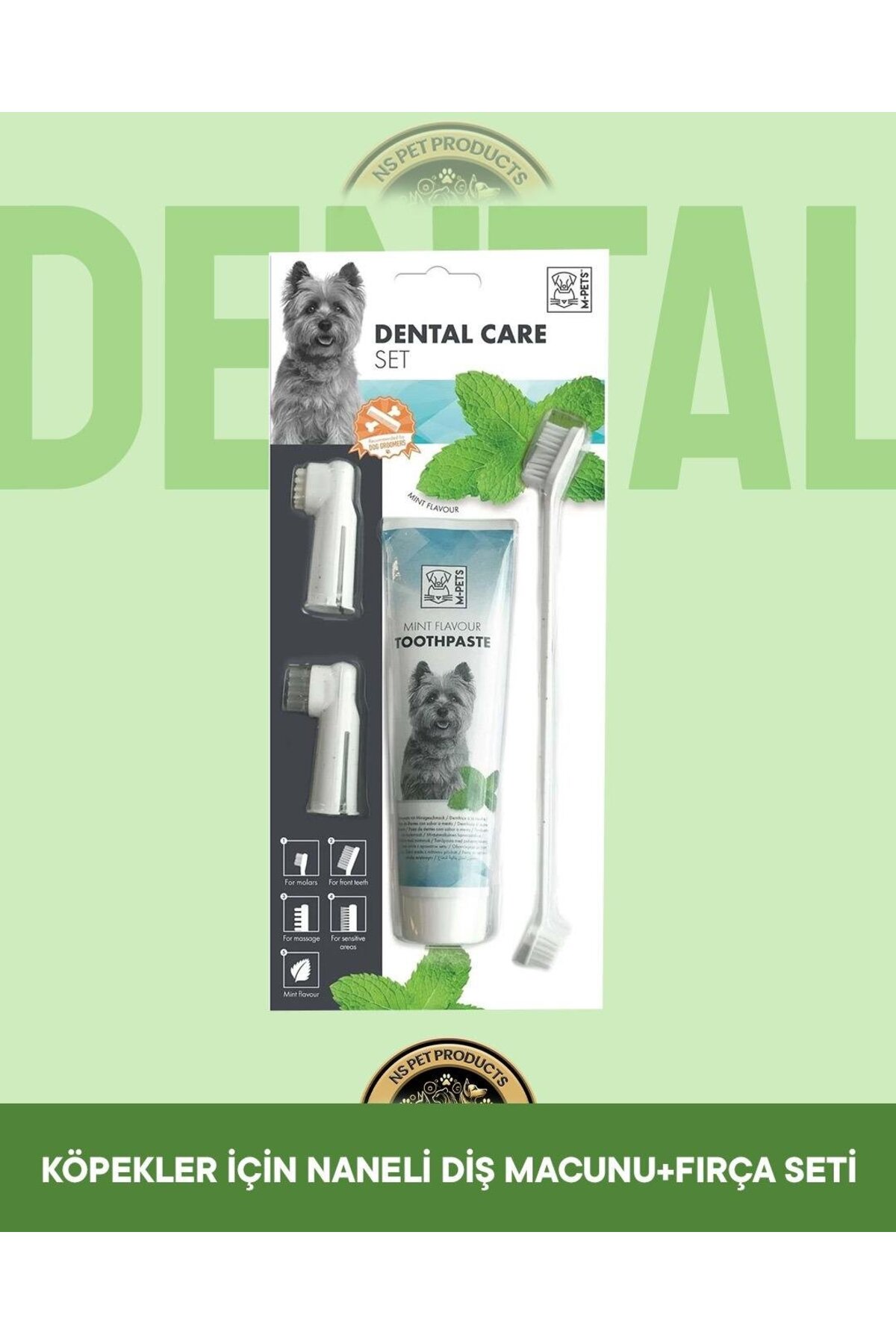 ست خمیر دندان نعناعی و مسواک سگ ام‌پتس M-PETS مدل BS0017