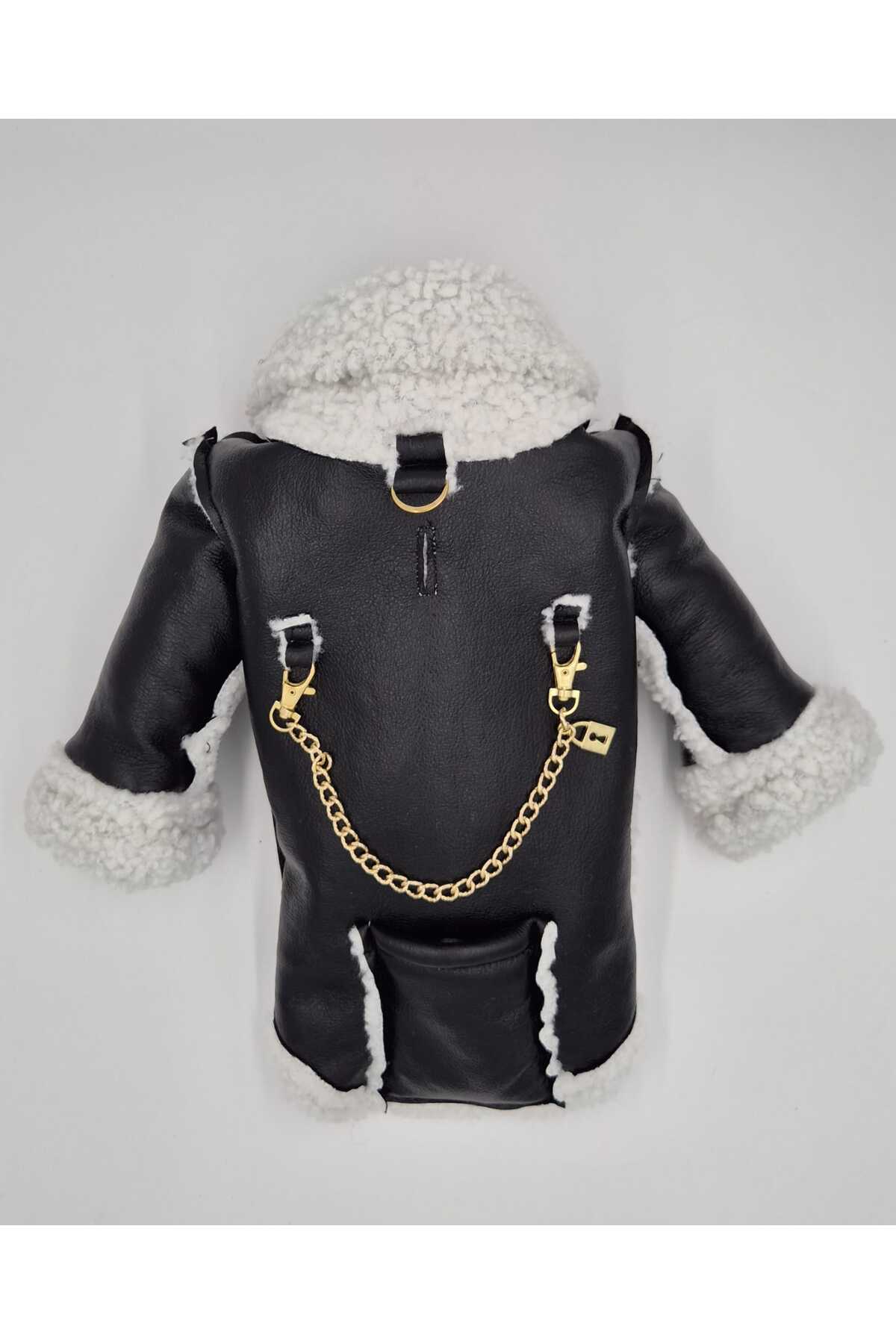 کاپشن سگ هپی‌پا Hepipaw Luxe Sherpa دوطرفه از چرم وگان مشکی مدل Der001