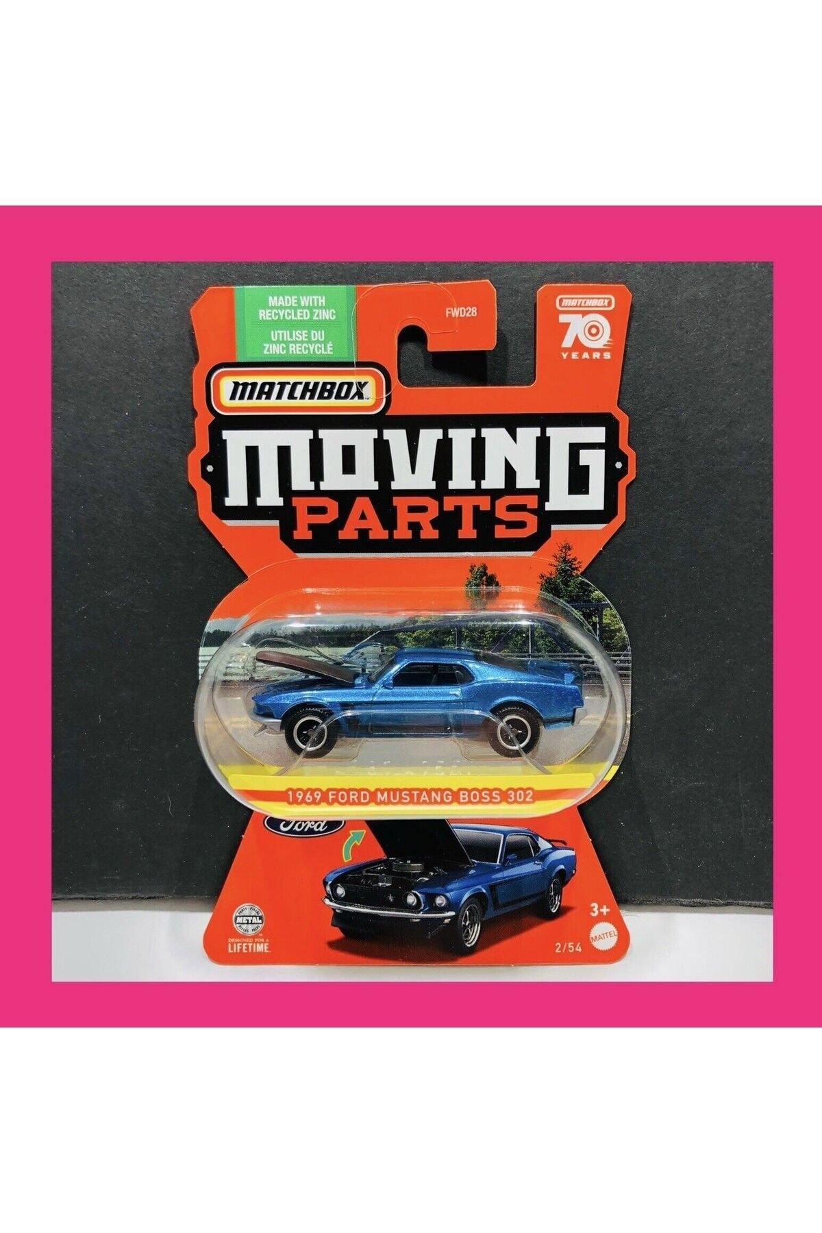ماشین اسباب بازی 1969 FORD MUSTANG BOSS 302 MOVING PARTS 70 YEARS 2 54 قطعات قابل باز شدن فلزی FWD28 Matchbox
