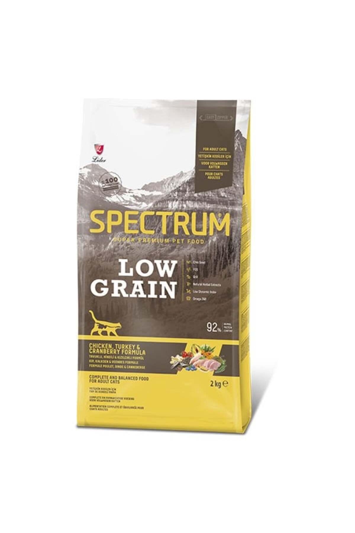 غذای خشک گربه بالغ لیدر Lider Spectrum، کم‌غلات با مرغ، بوقلمون و بلوبری، ۲ کیلوگرم