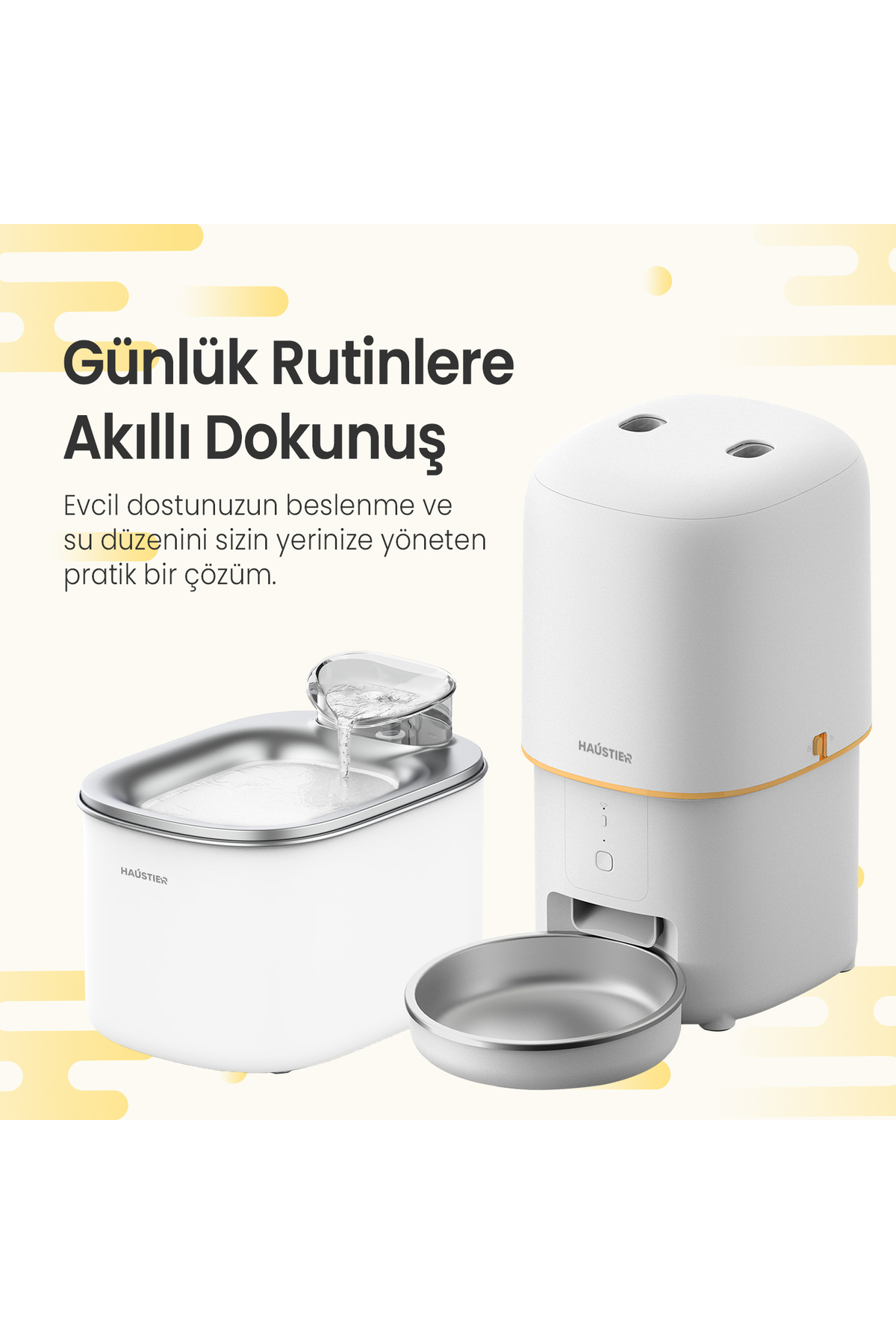 ست ظرف غذای هوشمند و آب‌نمای خودکار گربه هاوستیر Haustier، مدل HST-SET11، سفید 007L