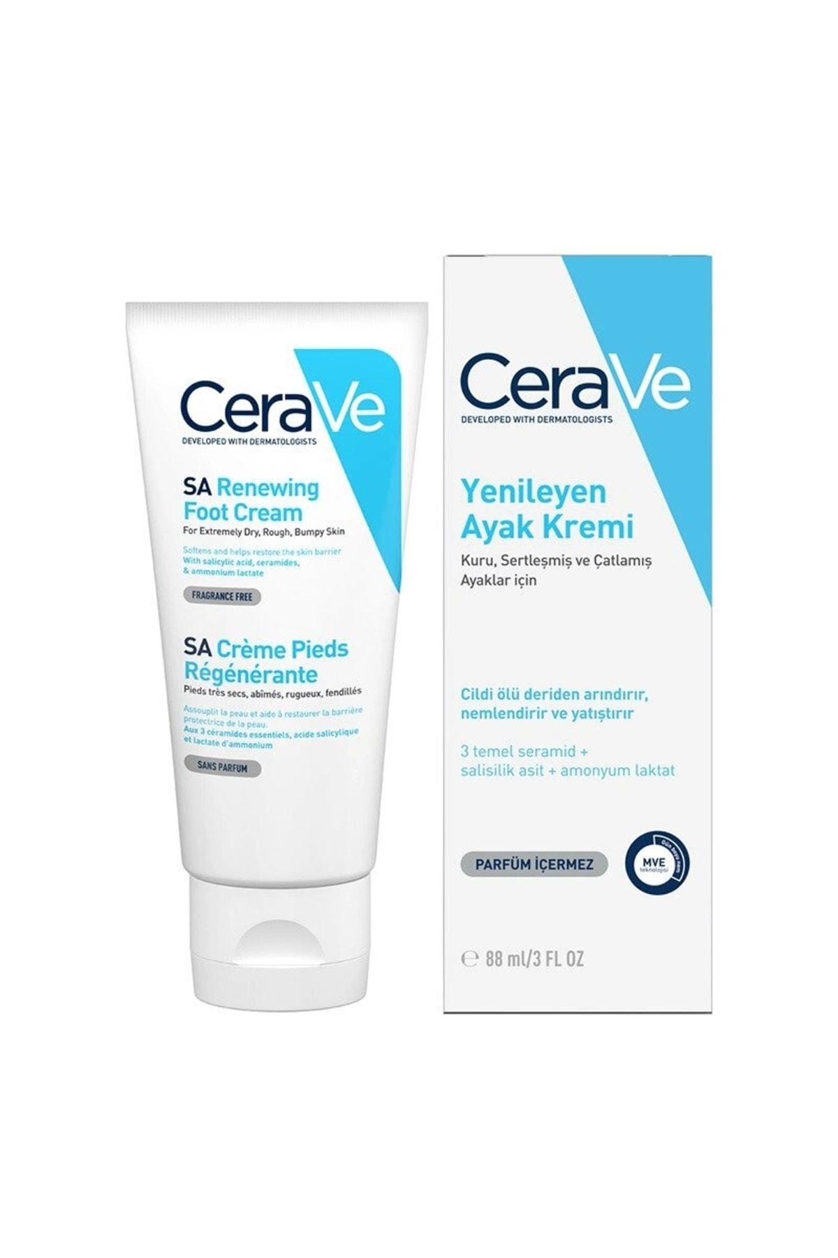 CeraVe کرم مرطوب کننده پا برای پاهای خشک، سفت و ترک خورده 88 میلی لیتر