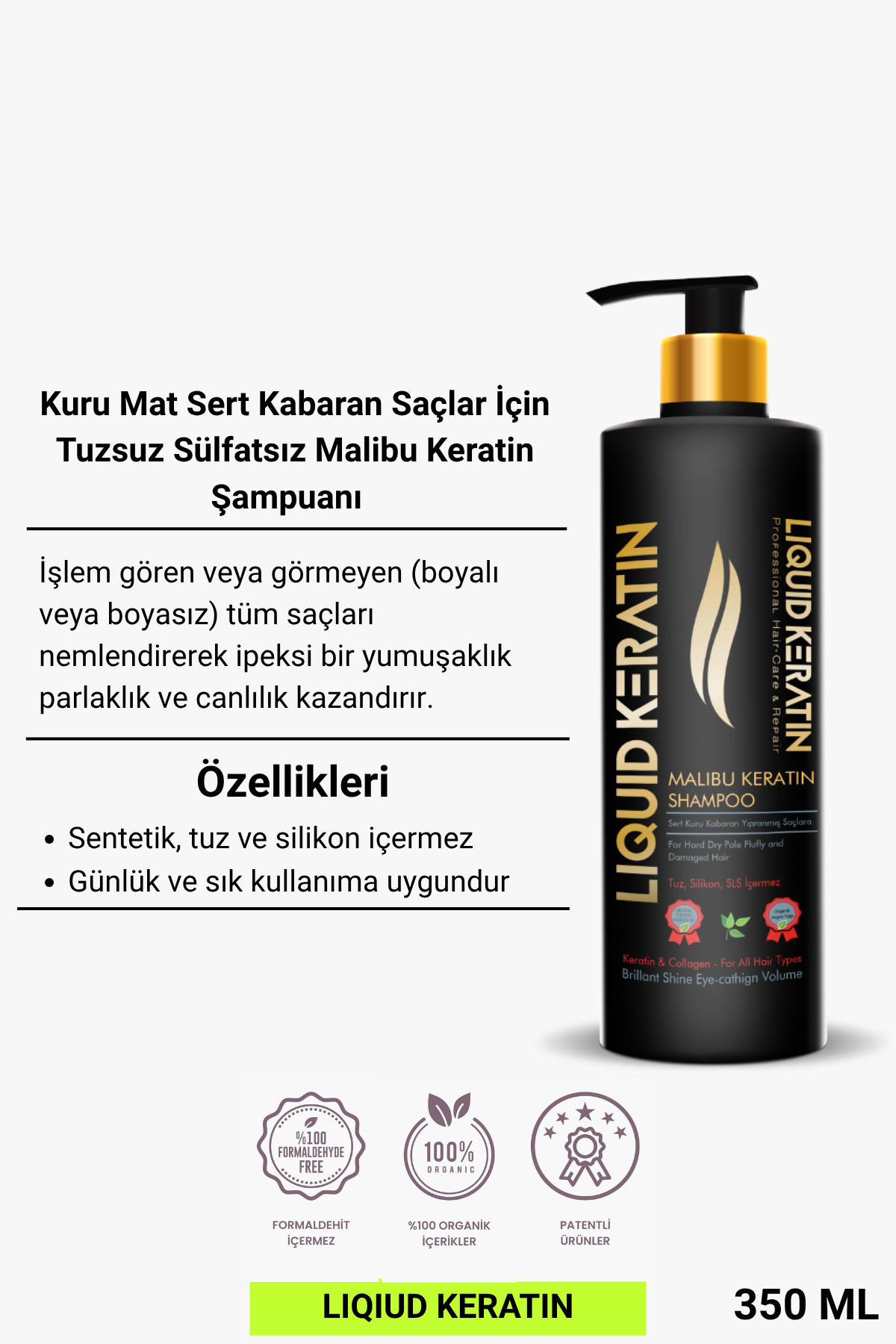 شامپو مالتو کراتین مایع بدون نمک برای موهای خشک و وزدار 350 میلی لیتر Liquid Keratin