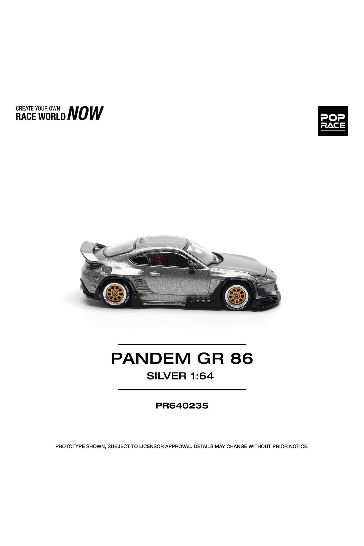 ماشین اسباب بازی :64 PANDEM GR86 SILVER – METAL DIECAST MODEL CAR WITH OPENABLE HOOD PR640235 pop race 1