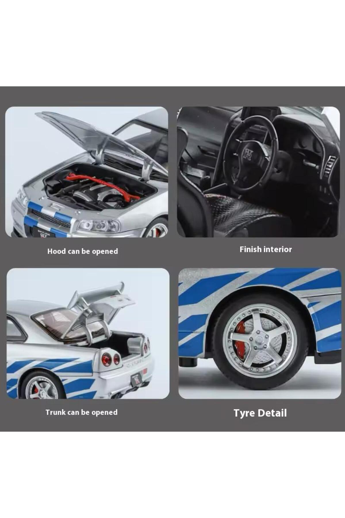 مدل خودرو FAST AND FURIOUS DIECAST 2002 NISSAN SKYLINE GTR R34SILVER BLUE مقیاس 1:24 با صدا و نور اورجینال scntoys