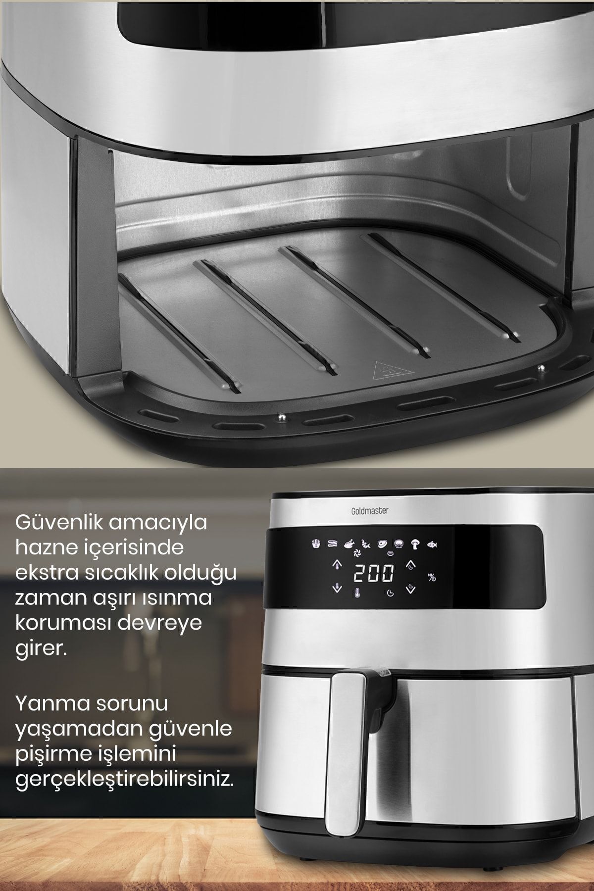 سرخ کن هوای داغ بدون روغن 6.4 لیتری INOX WIDE XXL TOUCH PREMIO 2000 WATT اورجینال GoldMaster