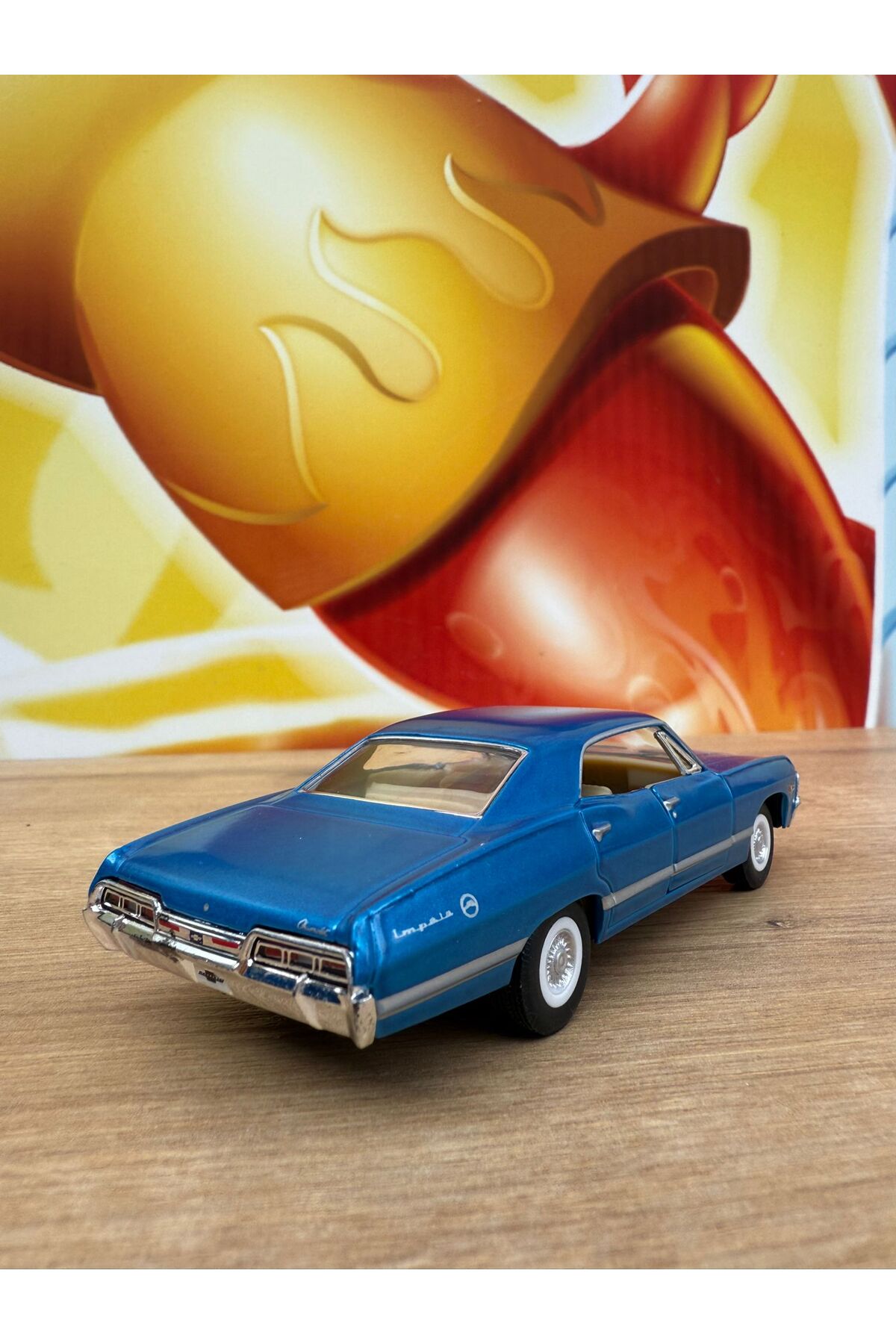 مدل خودرو PULL DROP 1967 CHEVROLET IMPALA BLUE DIECAST CAR CHEVY OPENING DOORS اورجینال scntoys