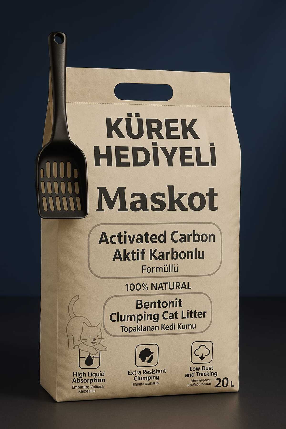 خاک گربه ماسکوت Maskot حاوی کربن فعال، ۲۰ لیتر همراه بیلچه