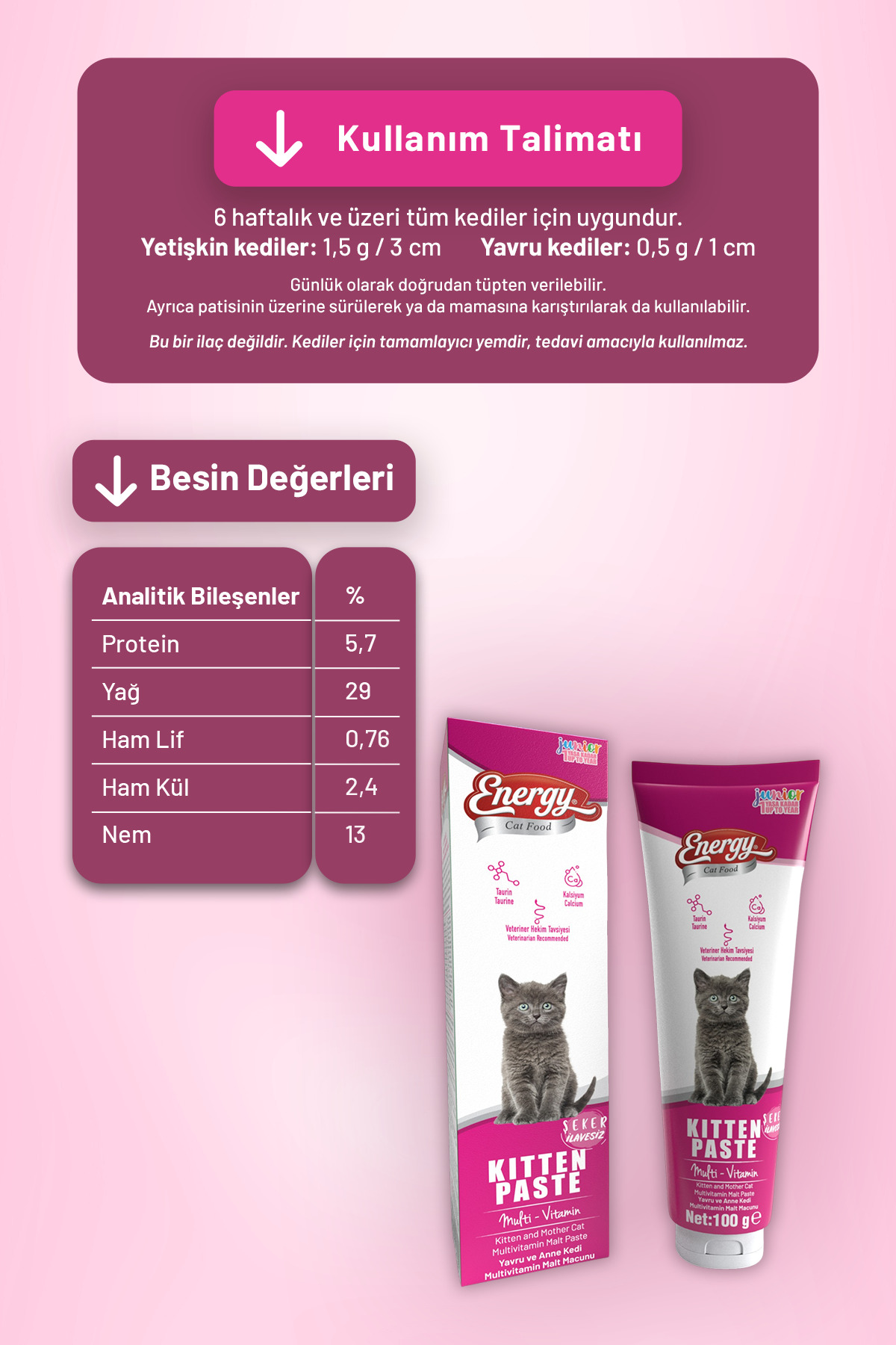 خمیر بچه‌گربه کت فود انرژی Cat Food Energy، ۱۰۰ گرمی، بسته ۱۲ عددی
