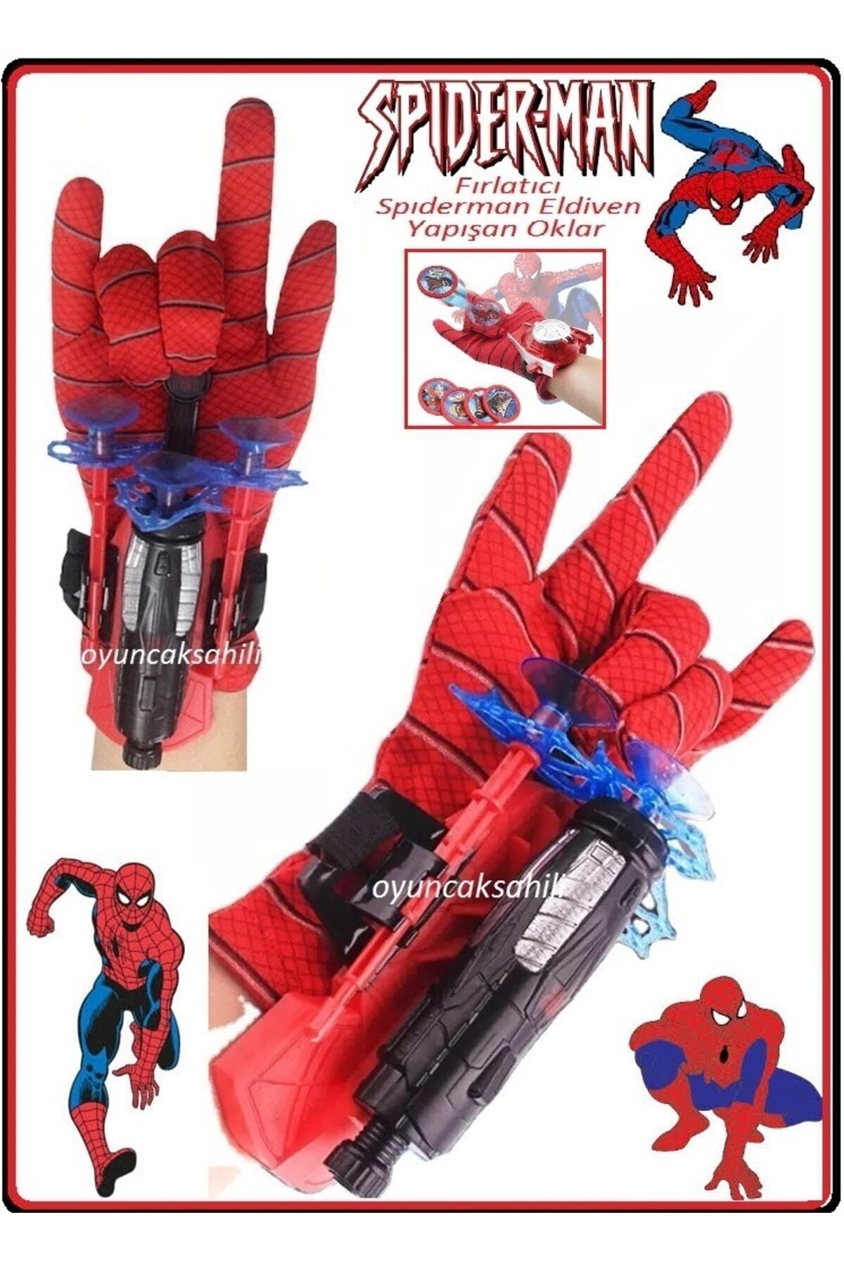 اسباب بازی های فیگور دیگر SPIDERMAN SHOOTER GLOVES TOY SET STICKY ARROWS LAUNCHER SPIDER Ninja Kaplumpagalar