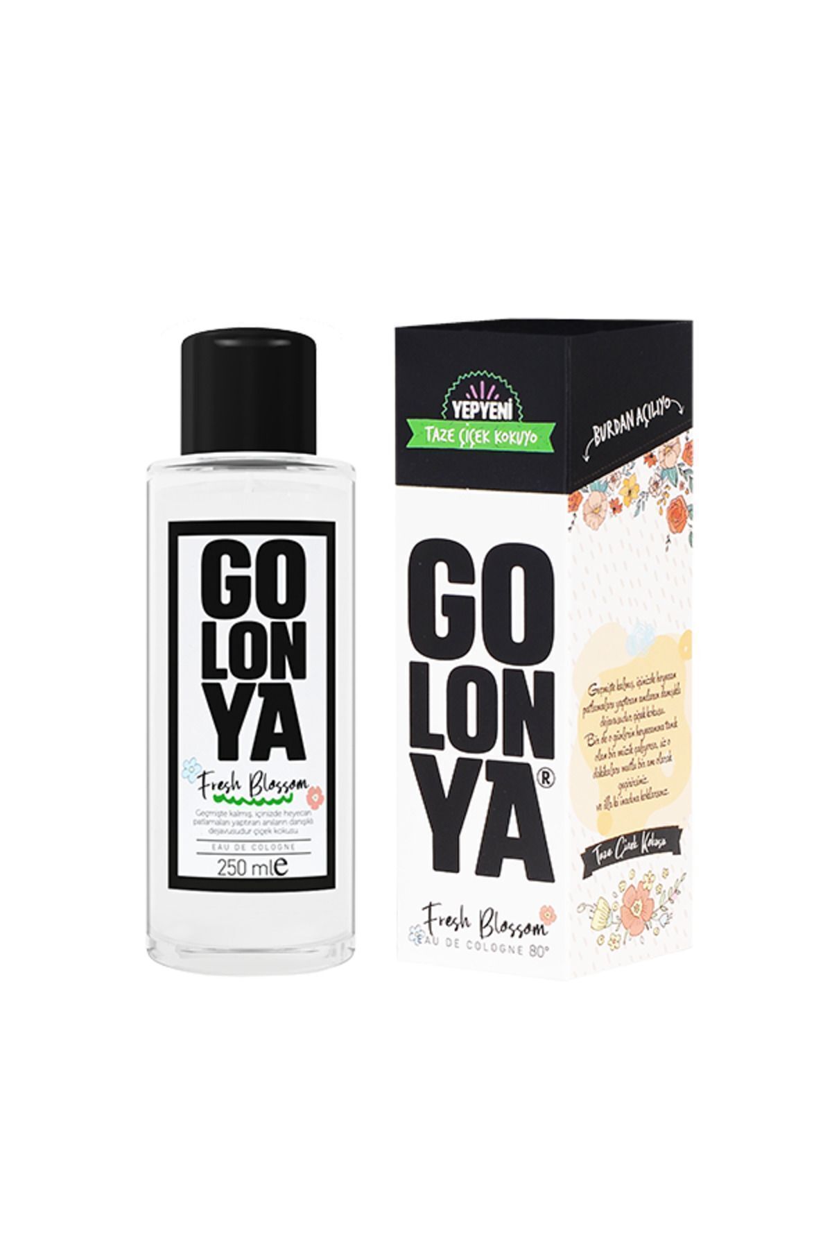 کلونیا با رایحه گل تازه 250 میلی لیتر در بطری شیشه‌ای مناسب برای استفاده روزمره Golonya