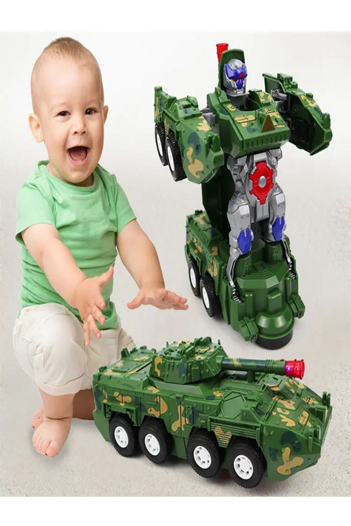 ماشین اسباب بازی تانک ربات ترانسفورماتور خودروی زرهی نظامی با صدا چراغ و تصادف ویدئو Can Toys