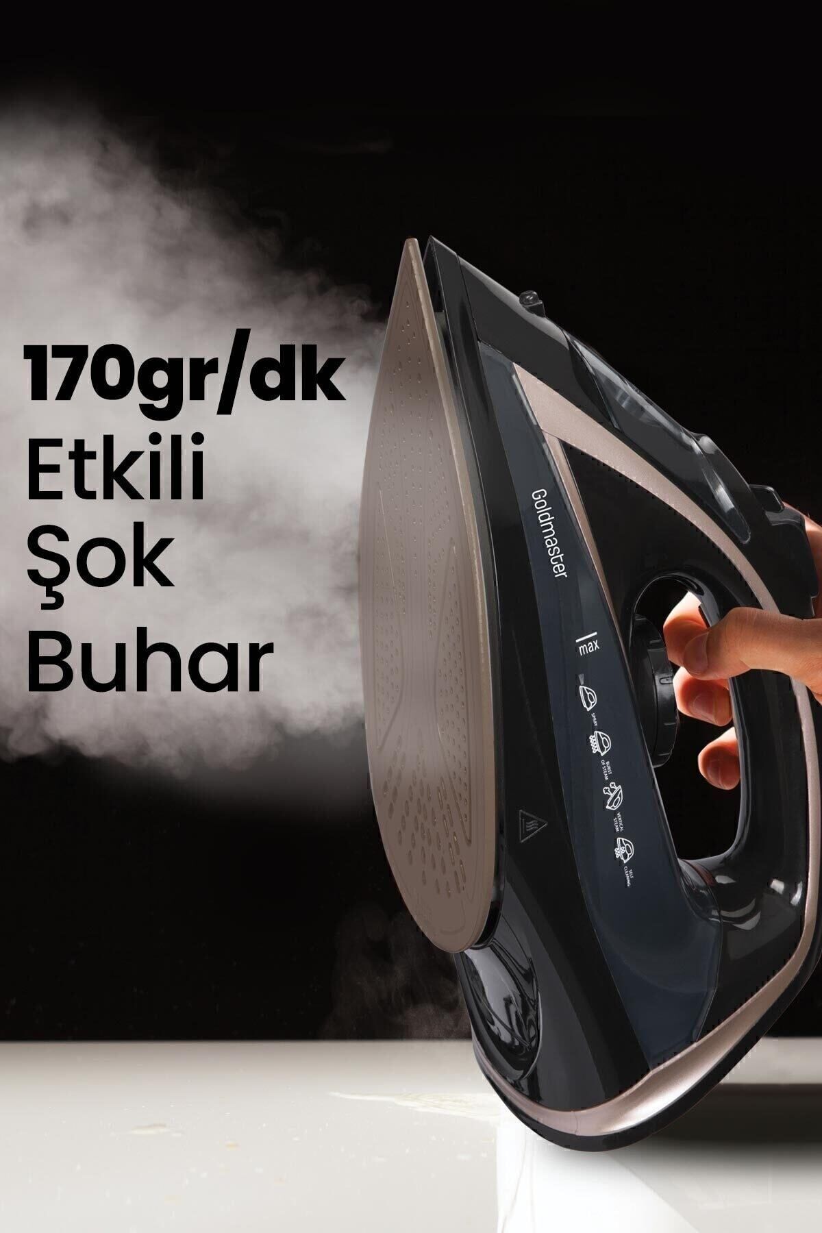 اتو بخار زیره سرامیکی 2400 وات اسمارتی 170 گرمی شوک موثر اورجینال GoldMaster