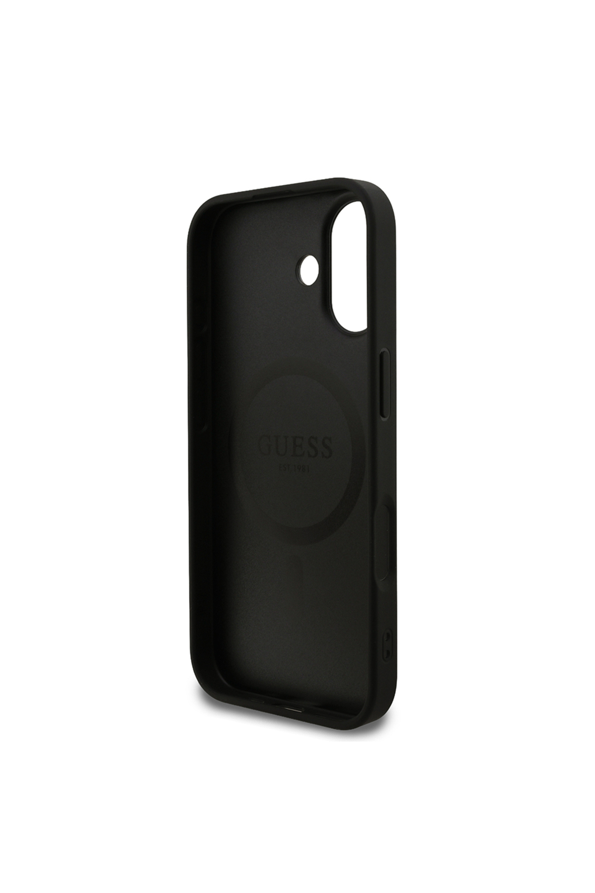 کاور و قاب سازگار با IPHONE 17 اصل دارای مجوز شارژ M SAFE پوشش چرمی PU لوگوی متنی مشکی اورجینال Guess