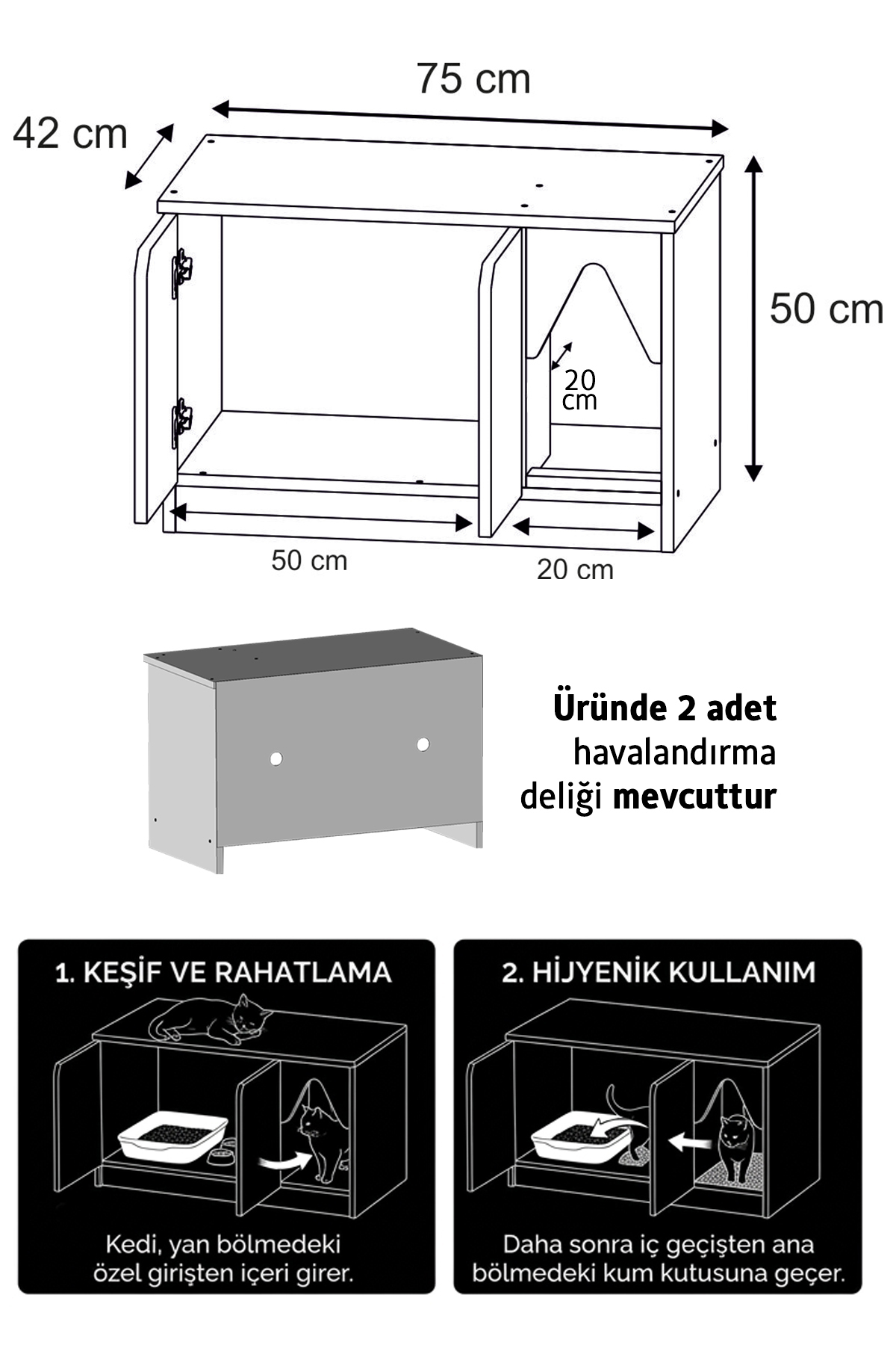 خانه گربه و کابین مخفی‌کننده توالت گربه بنیم اودام benim odam Kitty Modern مدل KT-9401.21، سفید ساده