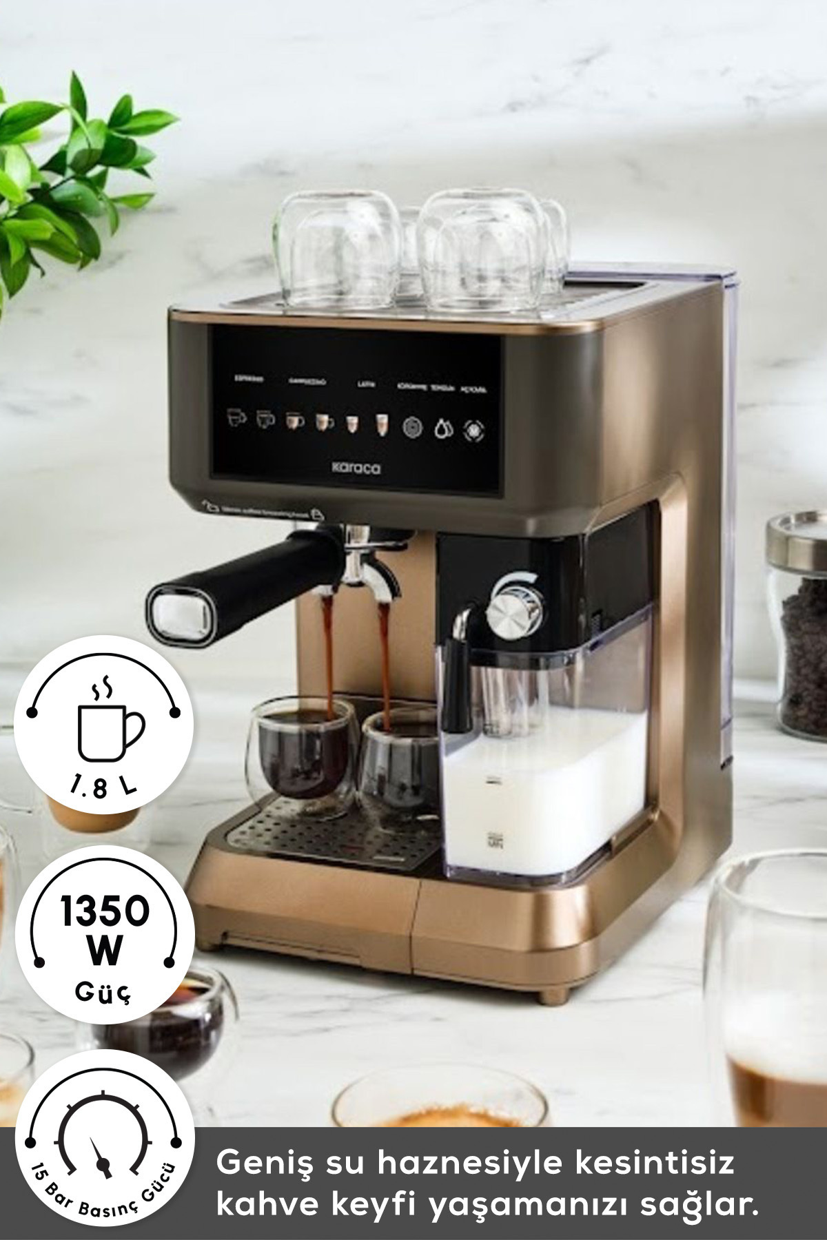 دستگاه اسپرسو و کاپوچینو لاته اتوماتیک MYCAFFE BARISTA S10 با مخزن شیر یکپارچه. قهوه ای گردویی اورجینال Karaca