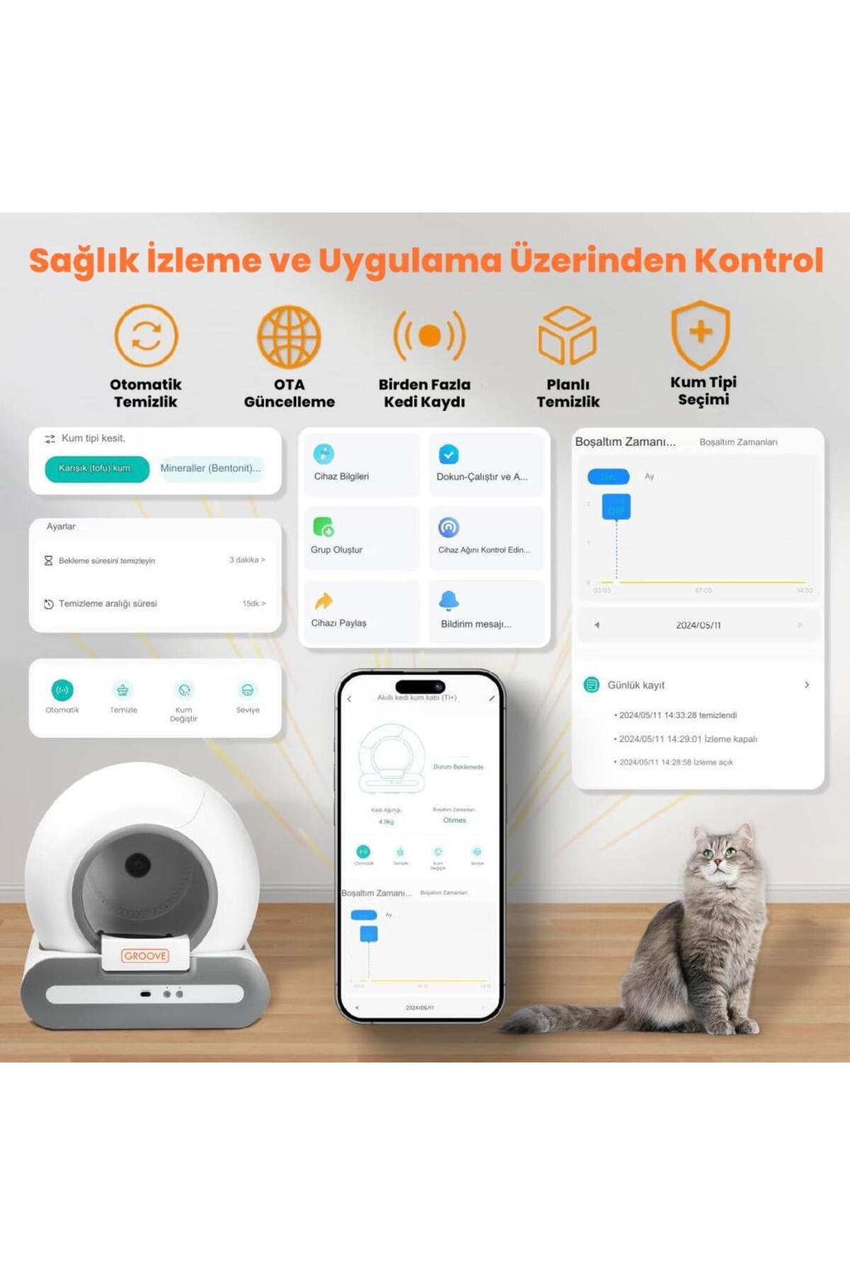 توالت هوشمند گربه گروو Groove TI+، ۶۵ لیتری، قهوه‌ای