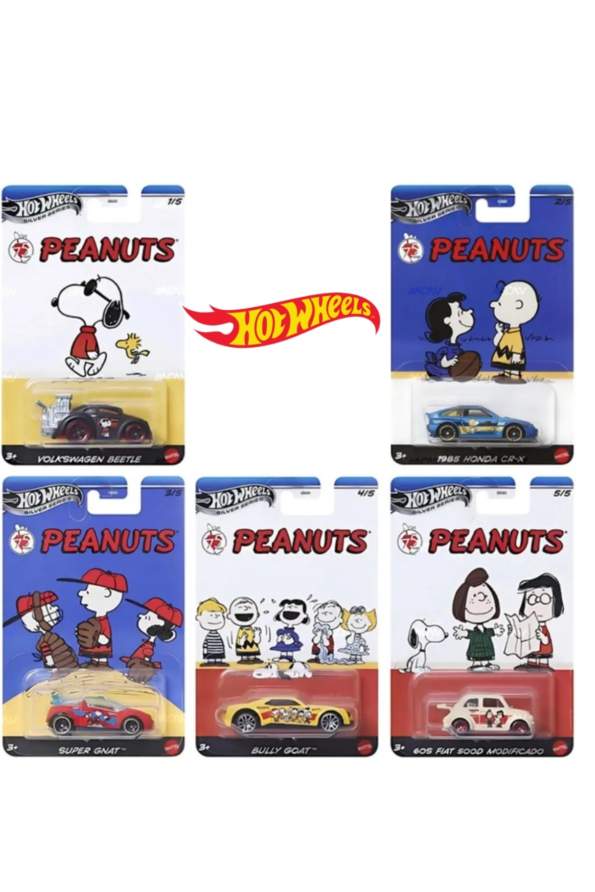 ماشین اسباب بازی سری HOTWHEELS PEANUTS SILVER 2025 ست 5 تایی از ترکیه HOT WHEELS