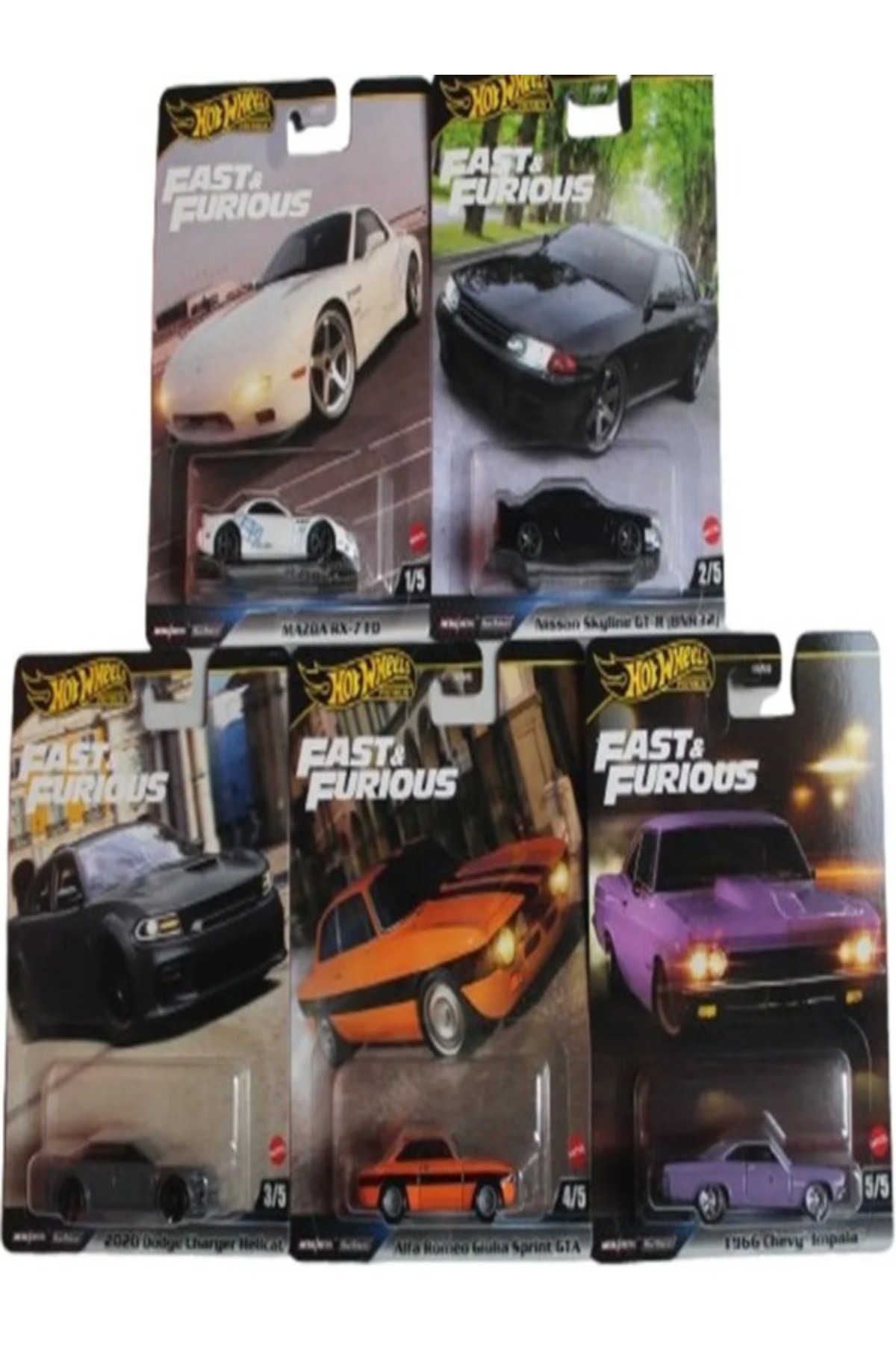 ماشین اسباب بازی مجموعه پرمیوم 2024 سریع و خشمگین 5 عددی HNW46 از ترکیه HOT WHEELS