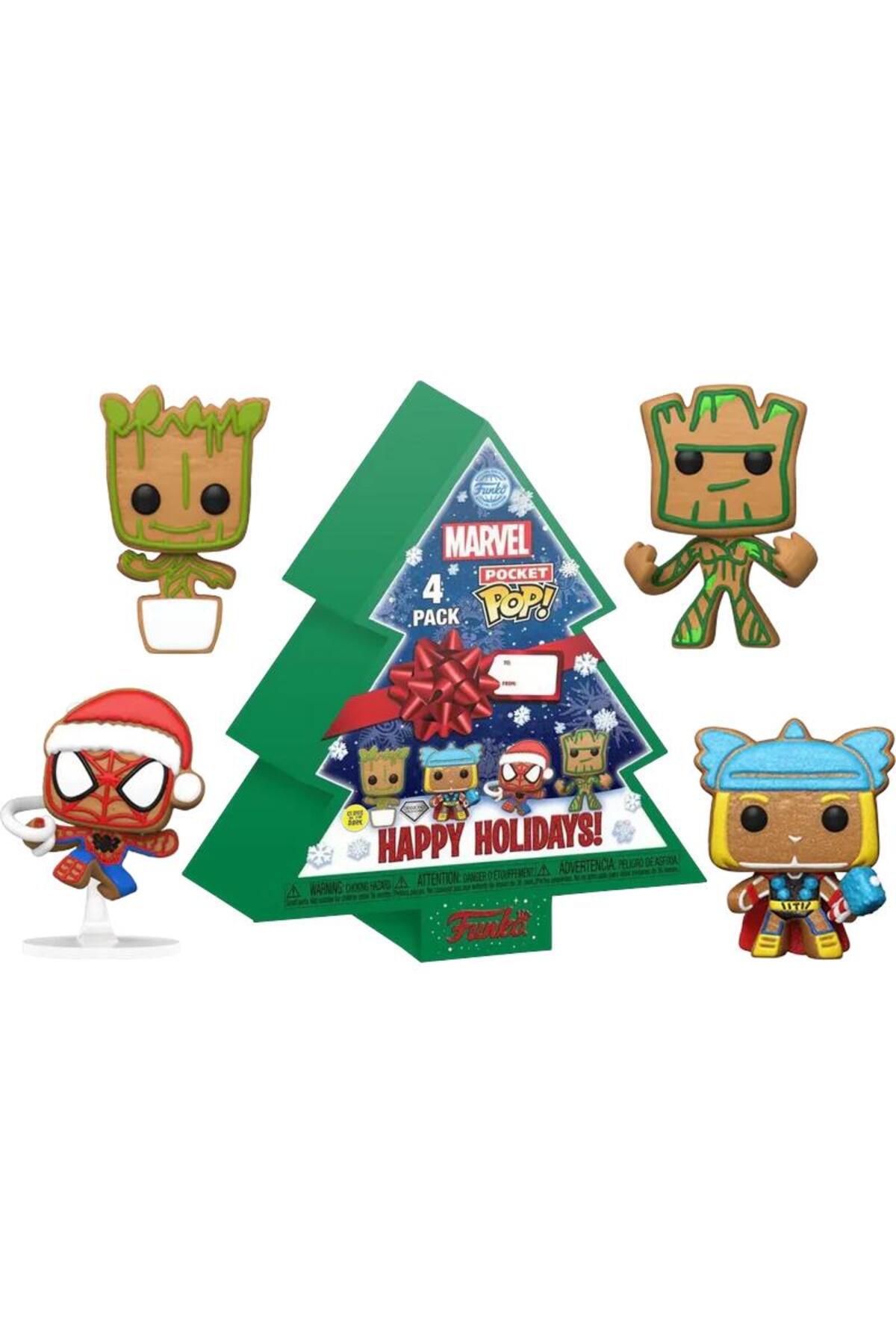 فیگور POCKET POP 4 PACK MARVEL جعبه درخت تعطیلات مبارک در الماس تاریک می درخشد از ترکیه Funko