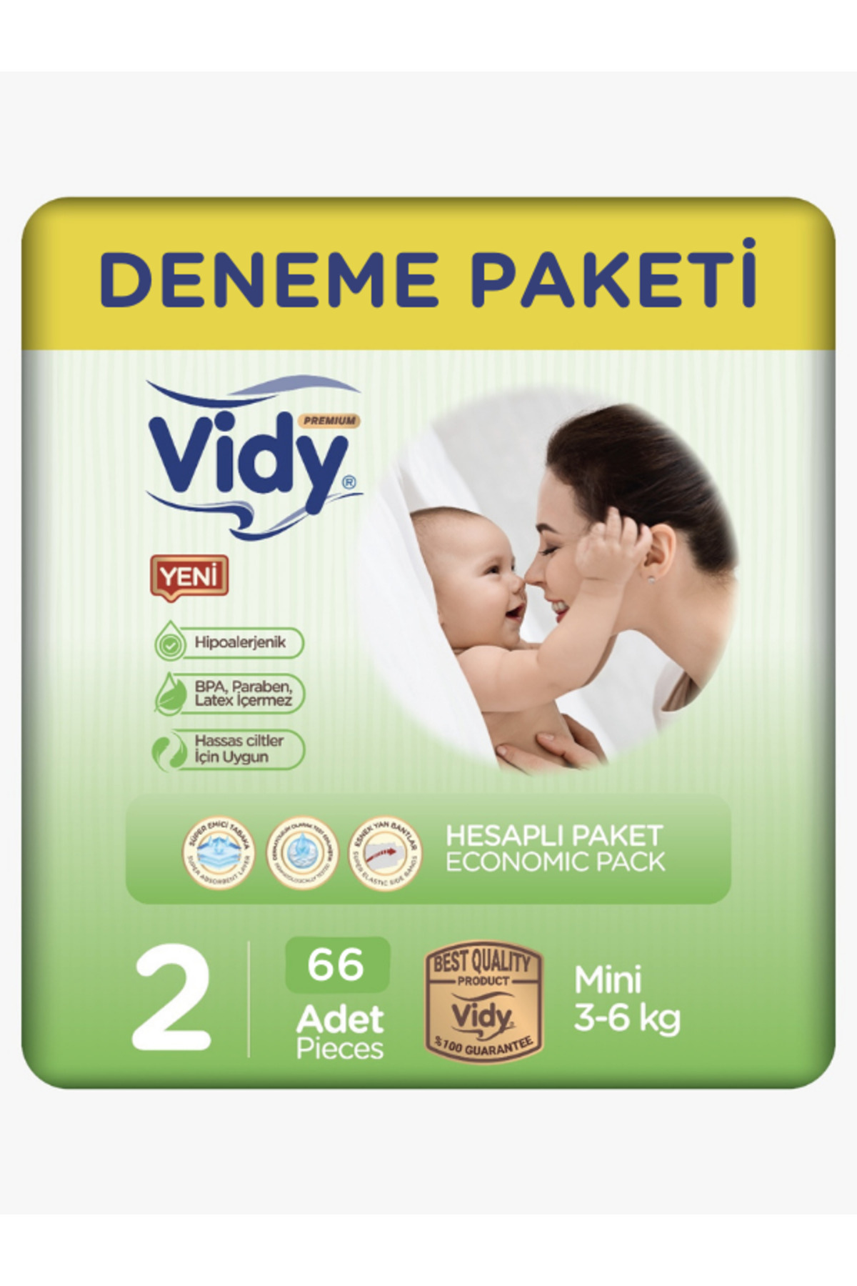 پوشک بچه سایز 2 MINI PREMIUM 66 عددی بسته اقتصادی جامبو 3 6 کیلوگرم جاذب ضد نشتی حساسیت اورجینال Vidy