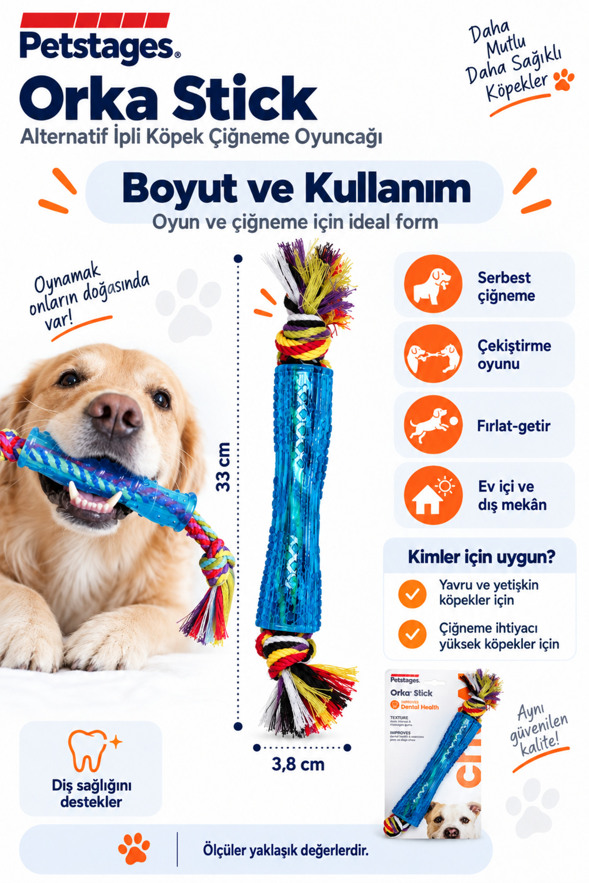 اسباب‌بازی جویدنی سگ پت‌استیجز PetStages Orka Stick، مدل KO.59044، آبی