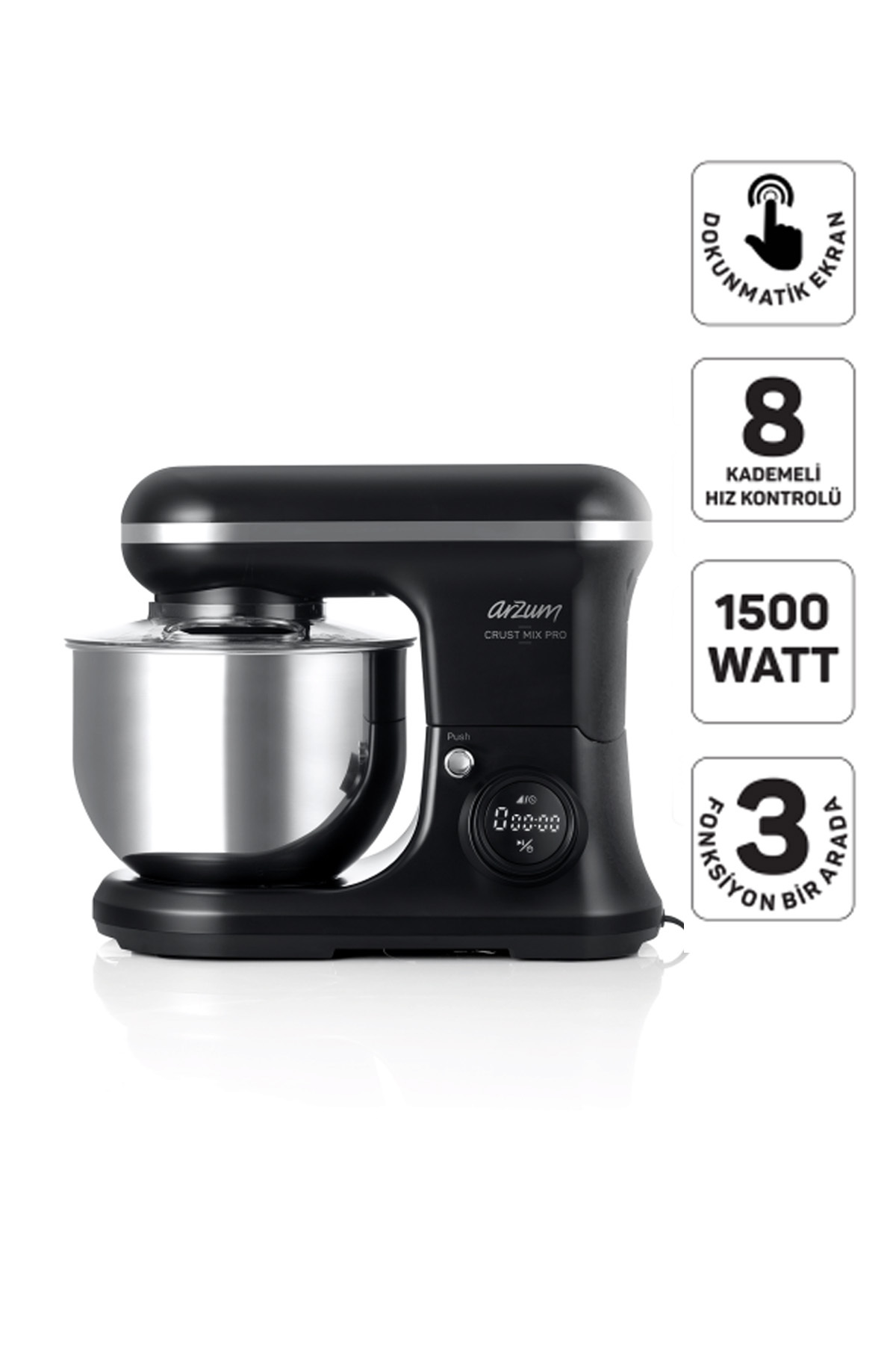 میکسر و ست CRUST MIX PRO STAND MIXER 5L ظرفیت 3 دستگاه مختلف 1500W مشکی AR1186 اورجینال Arzum