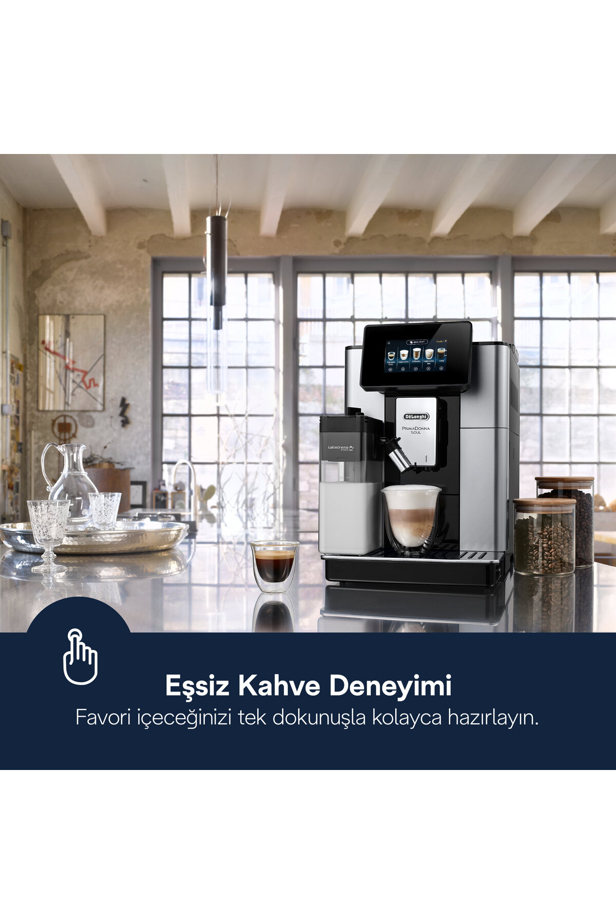 دستگاه اسپرسو و کاپوچینو قهوه تمام اتوماتیک PRIMADONNA SOUL ECAM612.55.SB اورجینال Delonghi