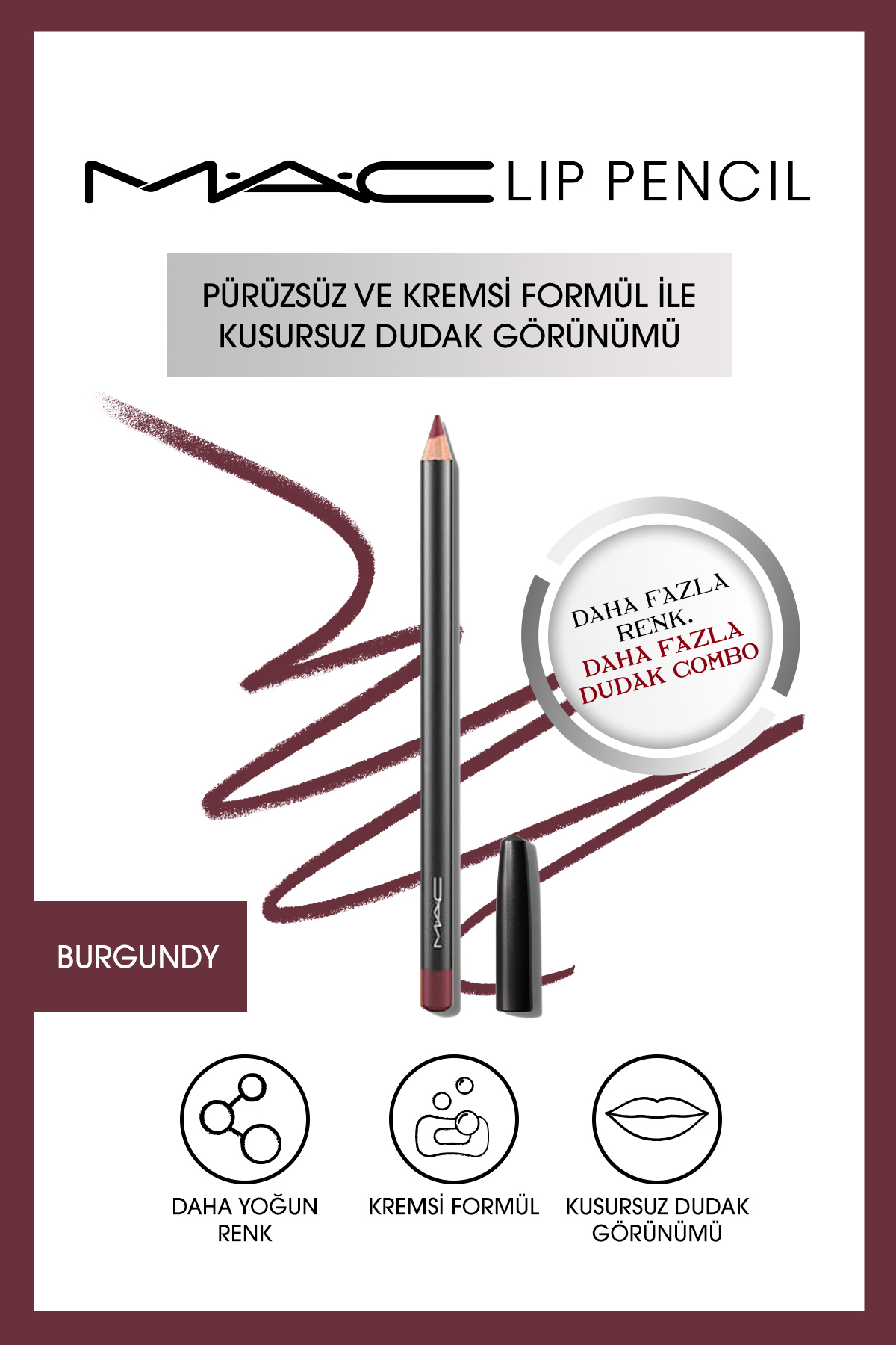 مداد لب Lip Pencil مدل BURGUNDY شرابی مایل به قهوه ای حجم 1.45 میل مک MAC