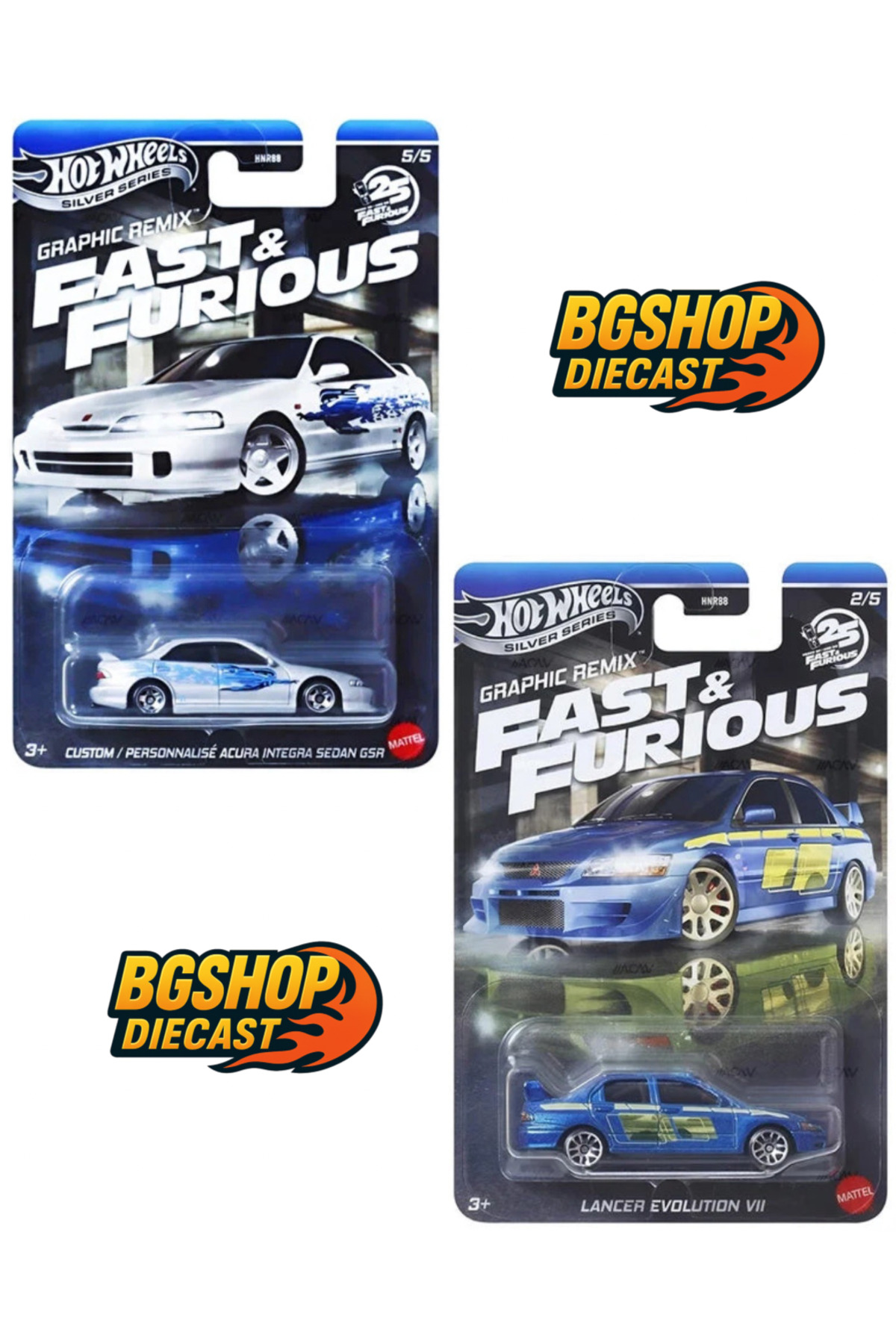 ماشین اسباب بازی FAST & FURIOUS سفارشی شخصی INTEGRA SEDAN GSR MITSUBISHI LANCER EVOLUTION VII از ترکیه HOT WHEELS