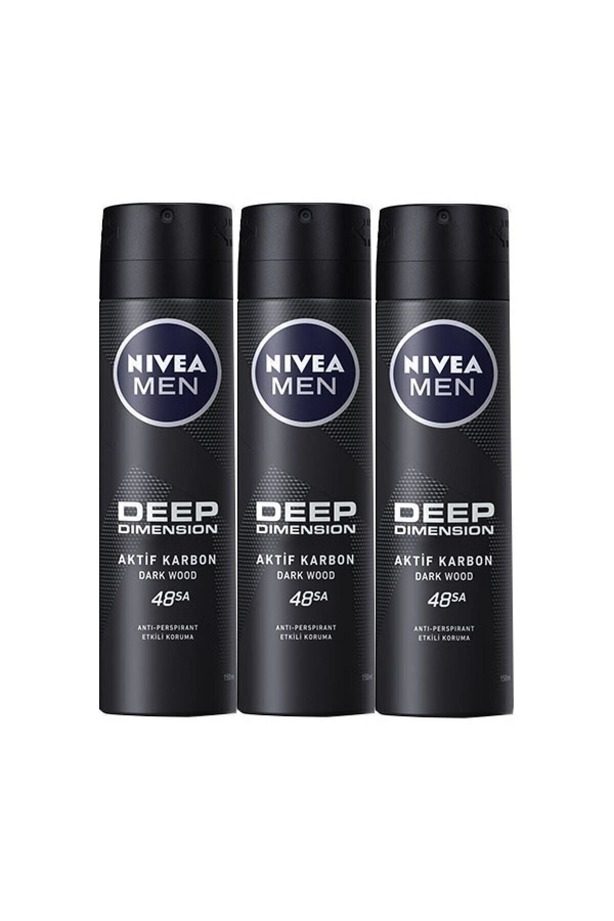 NIVEA اسپری ضد عرق 150 میلی لیتری سه عددی با بوی چوب تاریک فعال کربن برای مردان