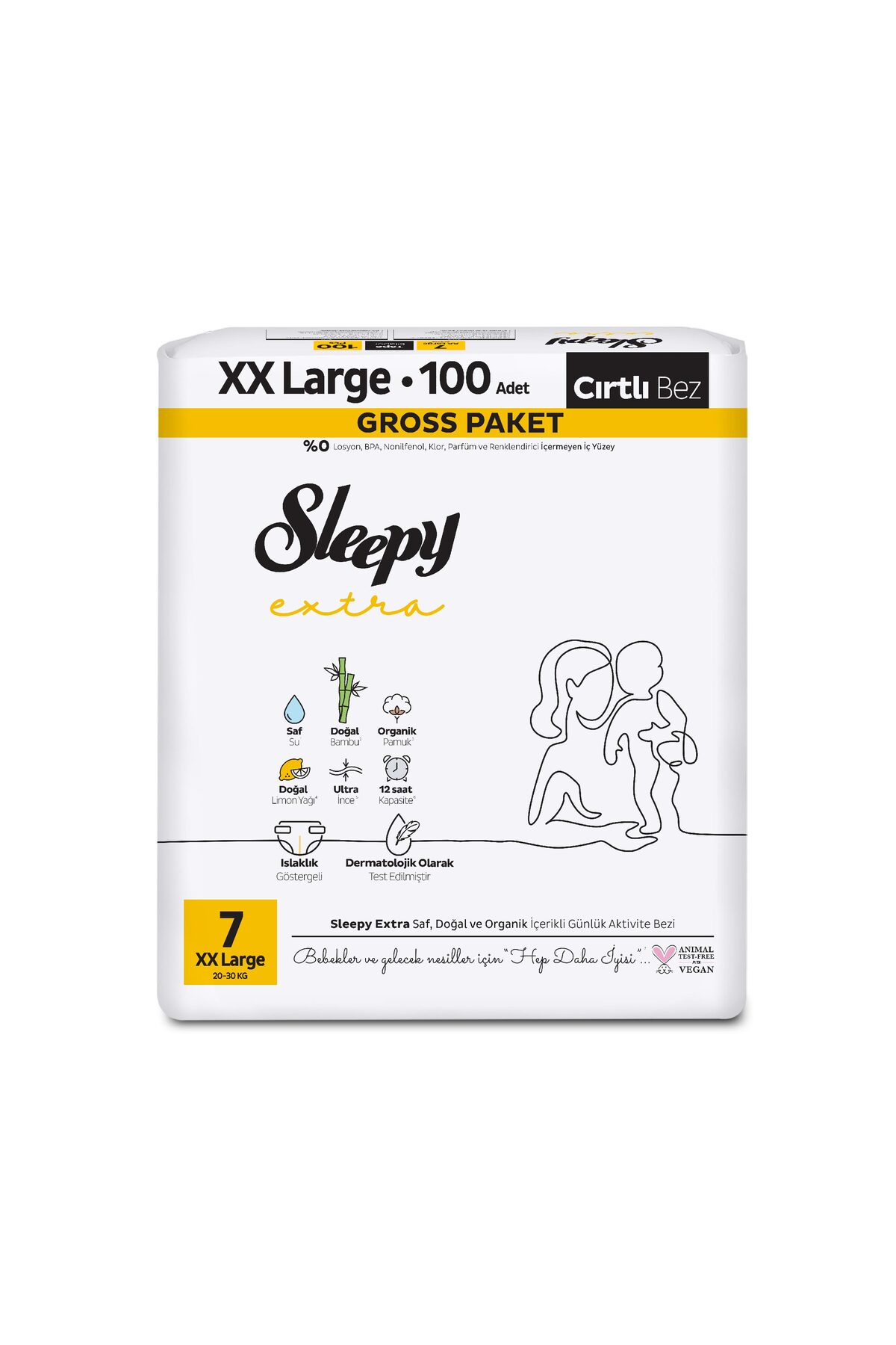 پوشک بچه اضافه فعالیت روزانه بسته ناخالص سایز 7 XXLARGE 100 عدد اورجینال Sleepy